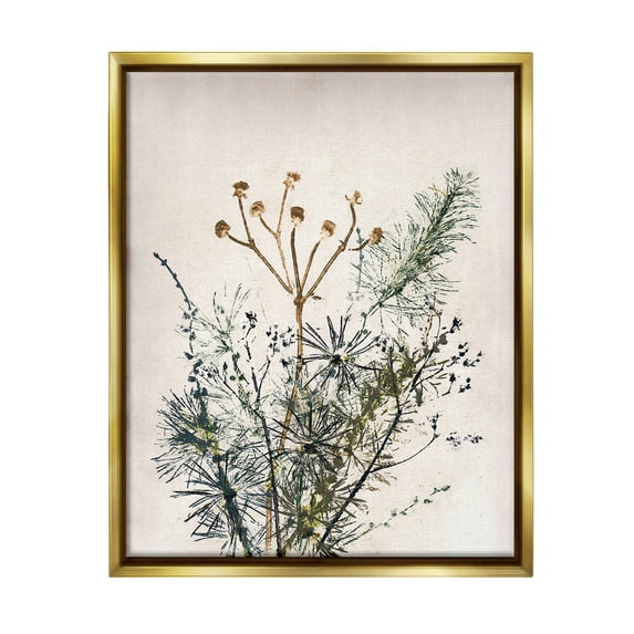 Stupell Industries Pine Needles Impression Botanical & Floral Painting Gold Floater Framed Canvas Art Print Wall Art, 17 x 21