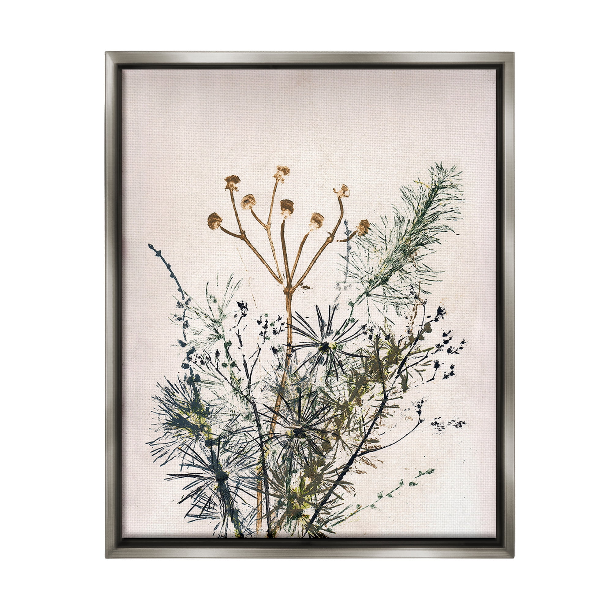 Stupell Industries Pine Needles Impression Botanical & Floral Painting Gray Floater Framed Canvas Art Print Wall Art, 17 x 21