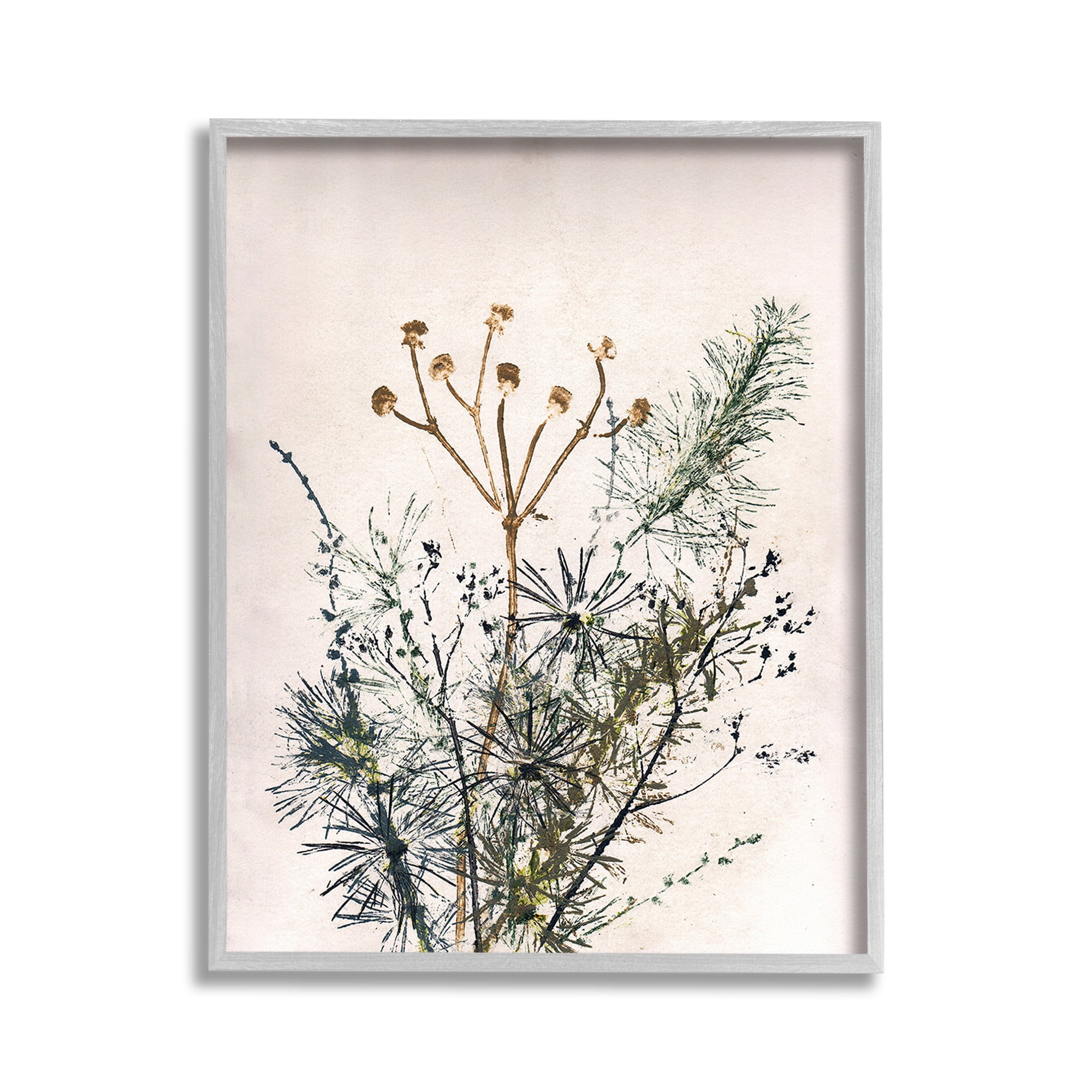 Stupell Industries Pine Needles Impression Botanical & Floral Painting Gray Framed Art Print Wall Art, 11 x 14