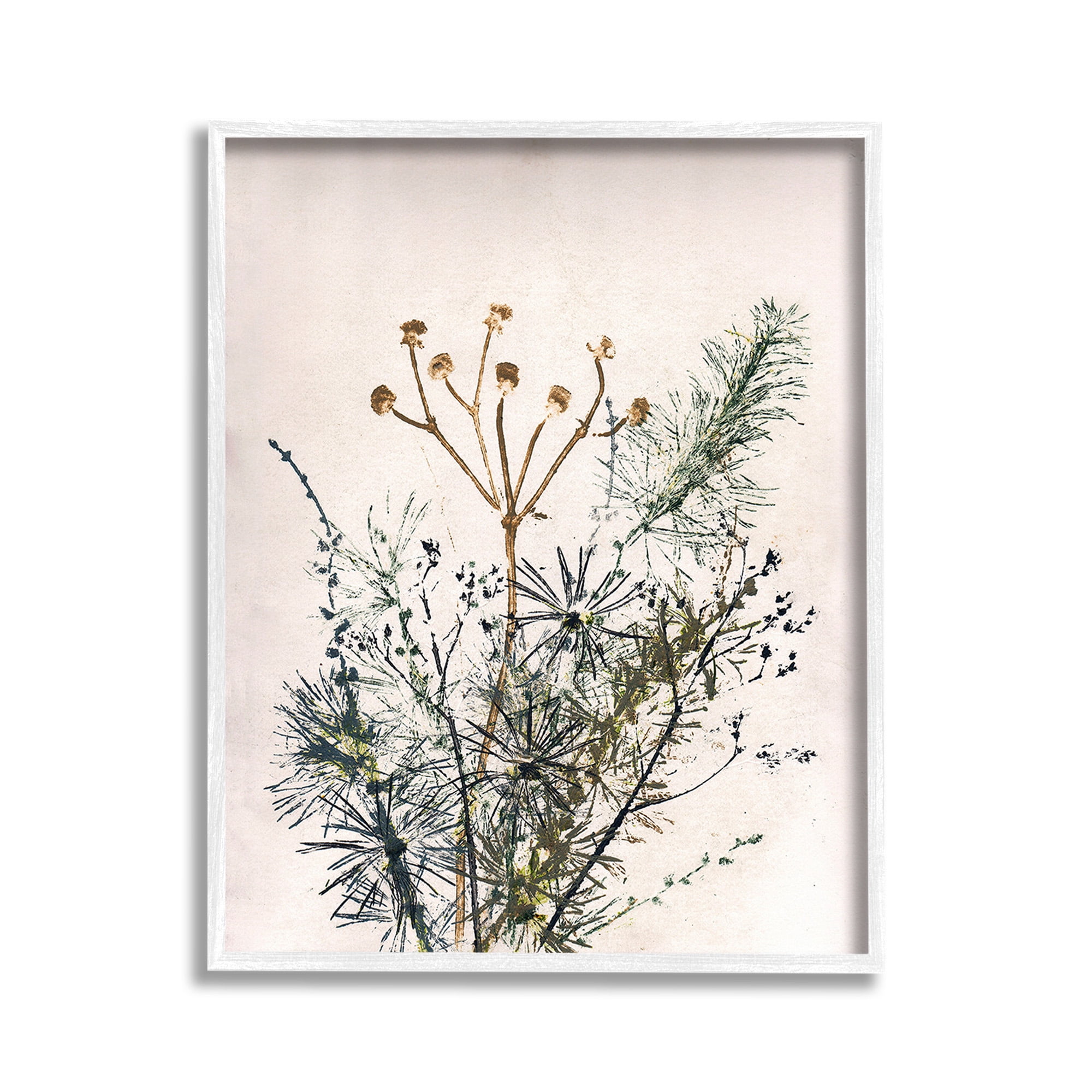 Stupell Industries Pine Needles Impression Botanical & Floral Painting White Framed Art Print Wall Art, 11 x 14