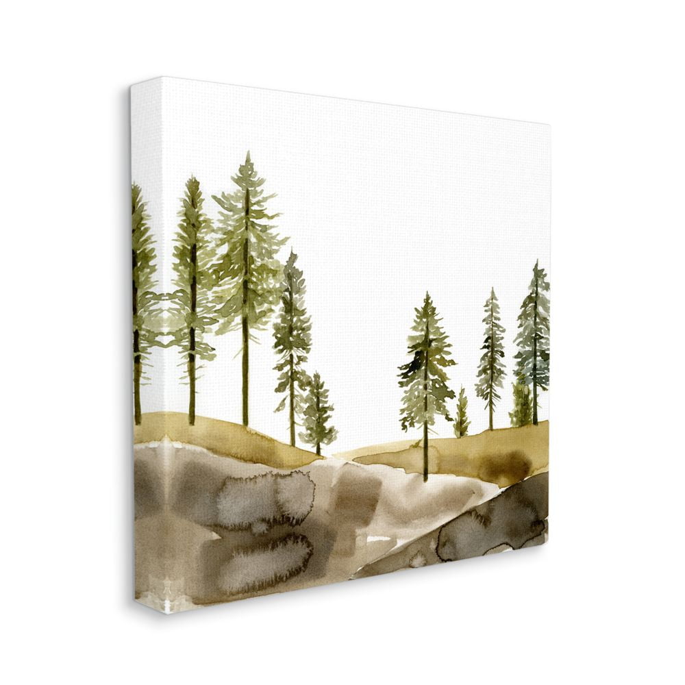 Stupell Industries Pine Tree Forest Watercolor Landscape Green Brown Canvas Wall Art Design by Jacob Green