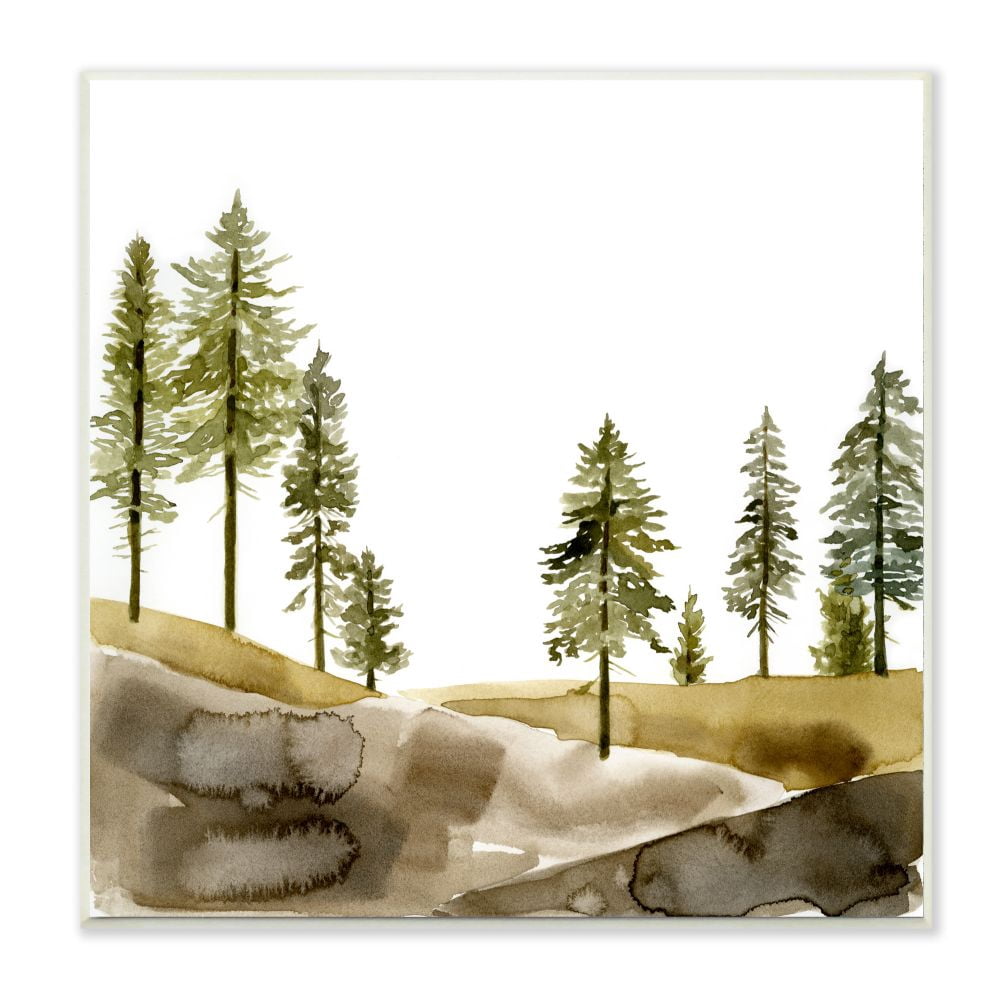 Stupell Industries Pine Tree Forest Watercolor Landscape Green Brown Wall Plaque Design by Jacob Green
