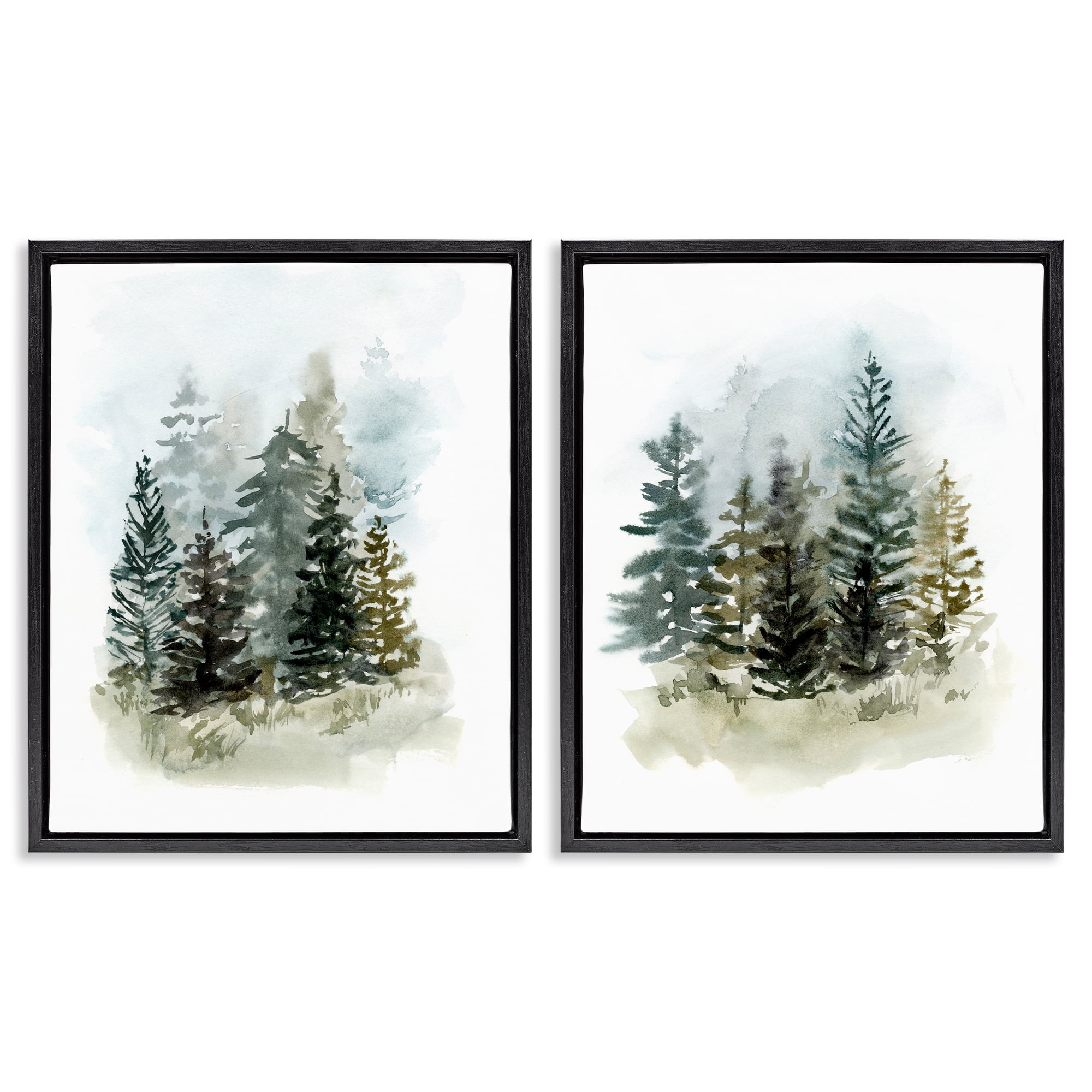 Stupell Industries Pine Trees Forest Grove Landscape & Nature Painting Black Floater Framed Canvas Art Print Wall Art, 17 x 21, Set of 2