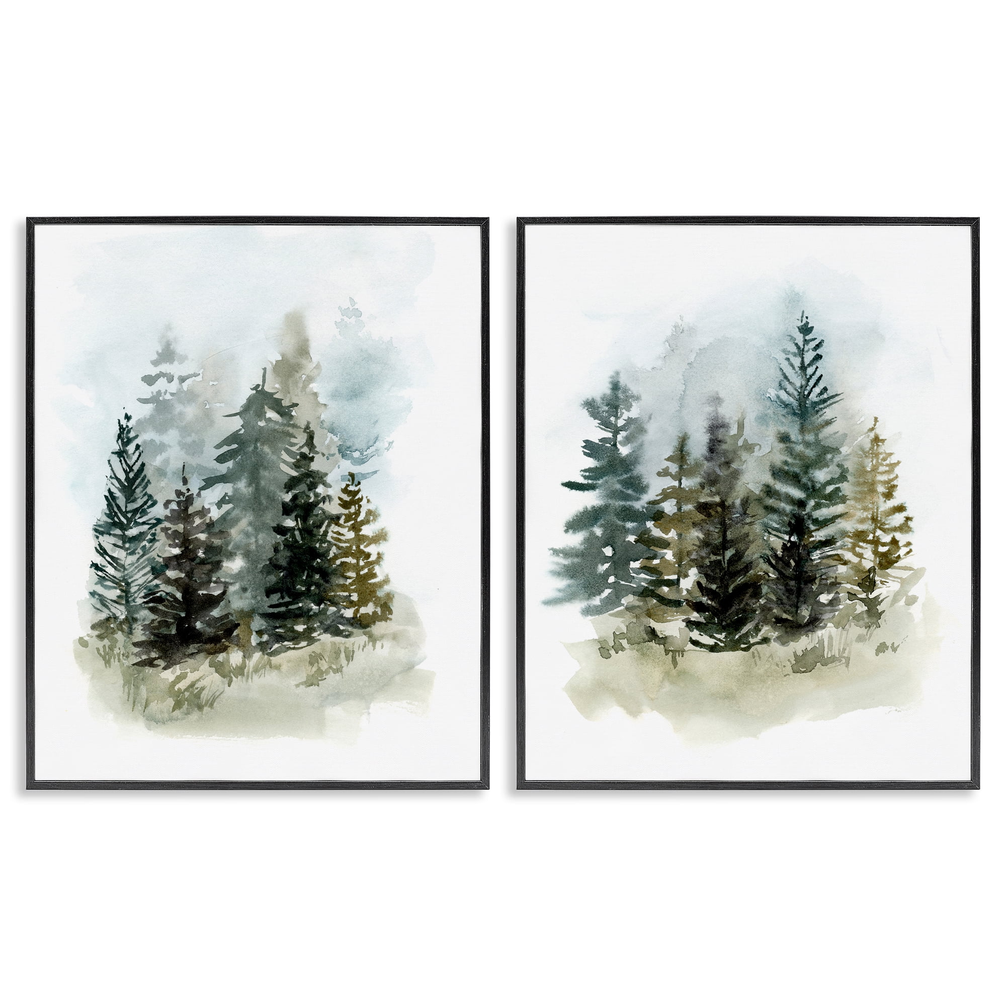 Stupell Industries Pine Trees Forest Grove Landscape & Nature Painting Black Framed Art Print Wall Art, 16 x 20, Set of 2