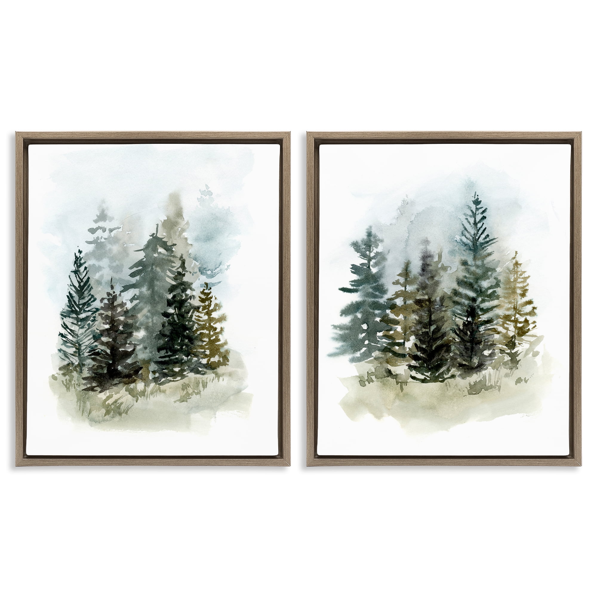Stupell Industries Pine Trees Forest Grove Landscape & Nature Painting Brown Floater Framed Canvas Art Print Wall Art, 31 x 25, Set of 2