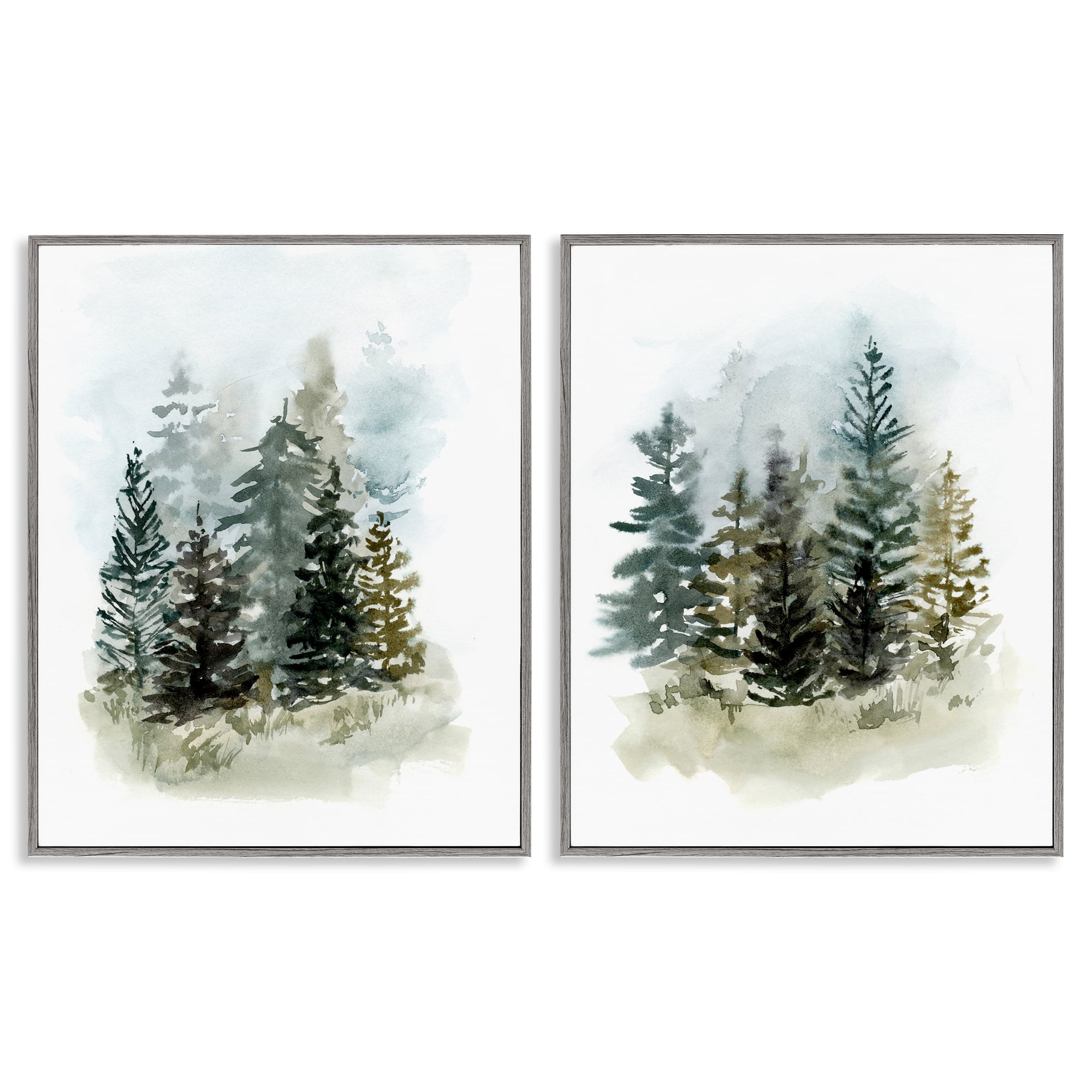 Stupell Industries Pine Trees Forest Grove Landscape & Nature Painting Gray Framed Art Print Wall Art, 11 x 14, Set of 2