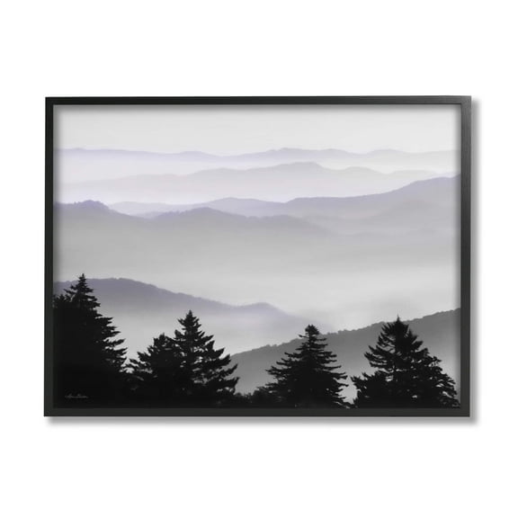 Stupell Industries Pine Trees Silhouettes Foggy Mountain Range Peaks Photograph Black Framed Art Print Wall Art, Design by Lori Deiter