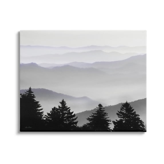 Stupell Industries Pine Trees Silhouettes Foggy Mountain Range Peaks Photograph Gallery Wrapped Canvas Print Wall Art, Design by Lori Deiter
