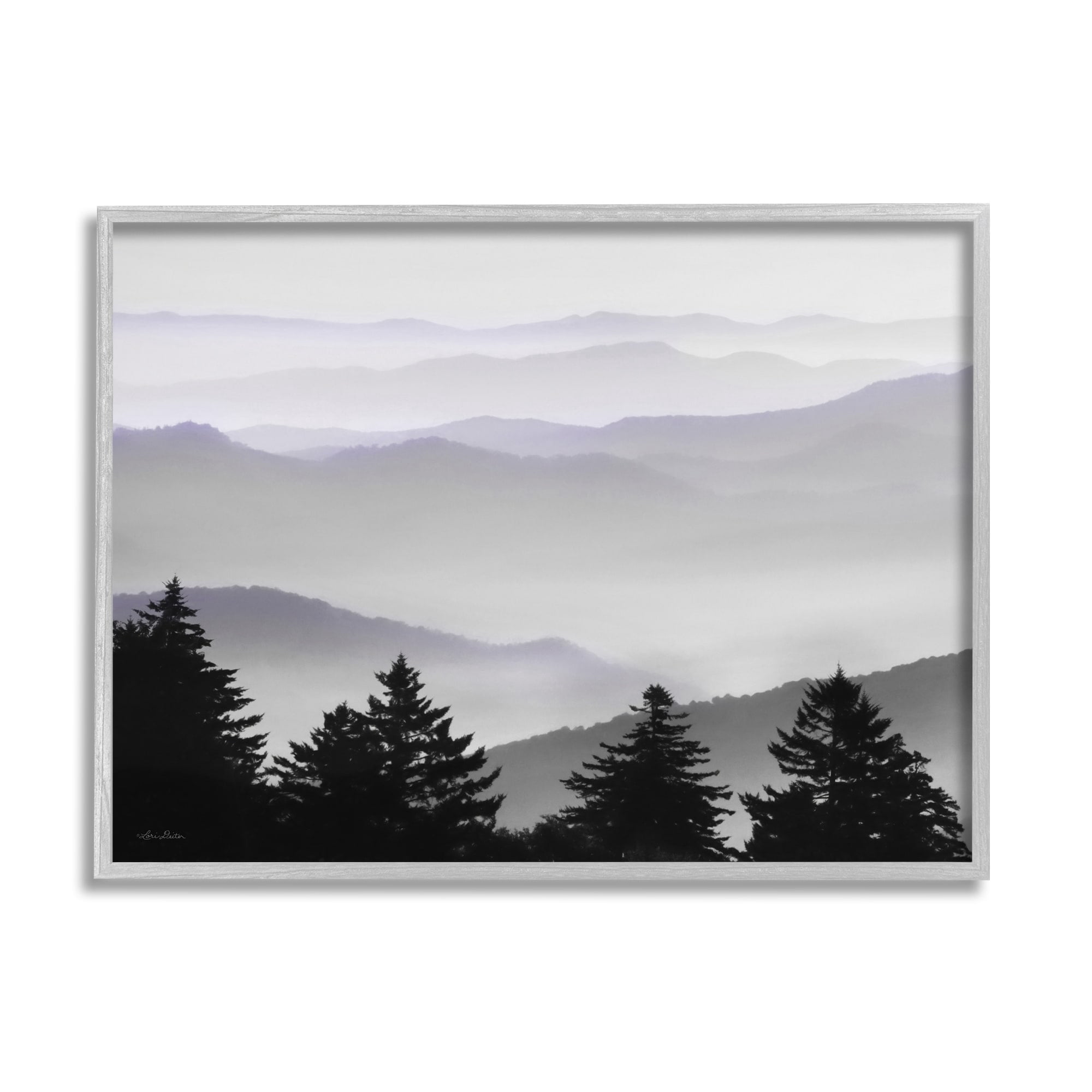 Stupell Industries Pine Trees Silhouettes Foggy Mountain Range Peaks Photograph Gray Framed Art Print Wall Art, Design by Lori Deiter