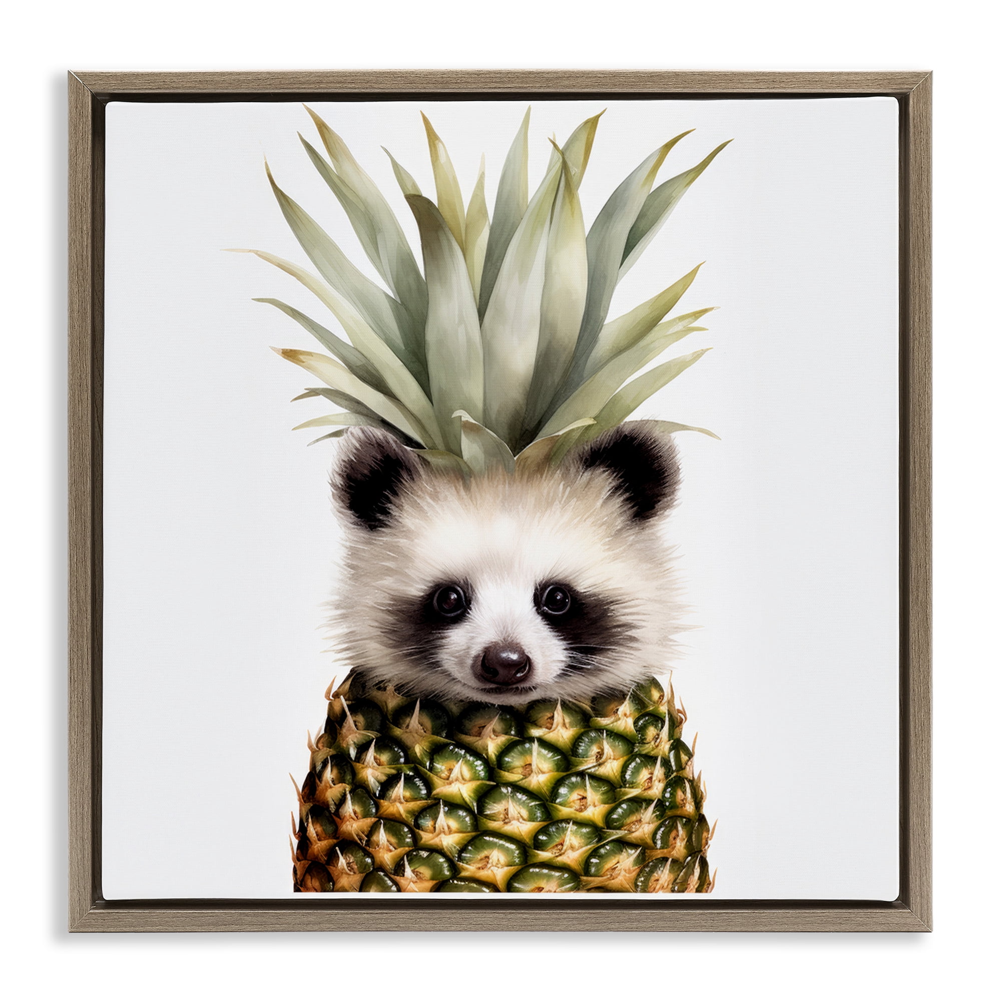 Stupell Industries Pineapple Panda Cub Brown Framed Floater Canvas Wall Art, design by Lazar Studio
