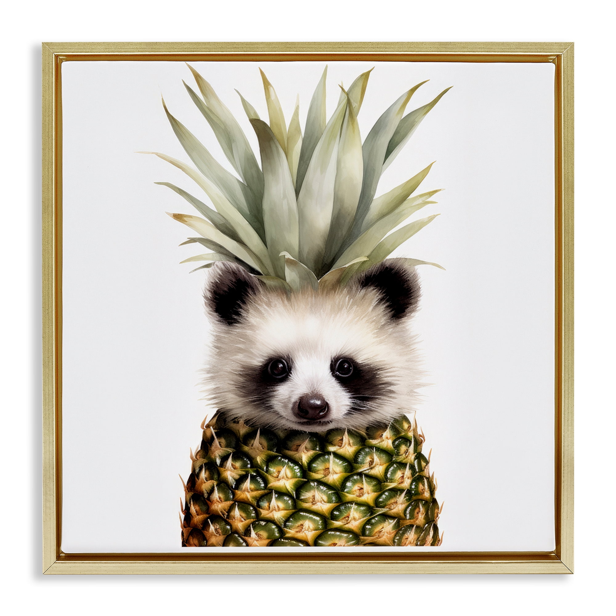 Stupell Industries Pineapple Panda Cub Gold Framed Floater Canvas Wall Art, design by Lazar Studio