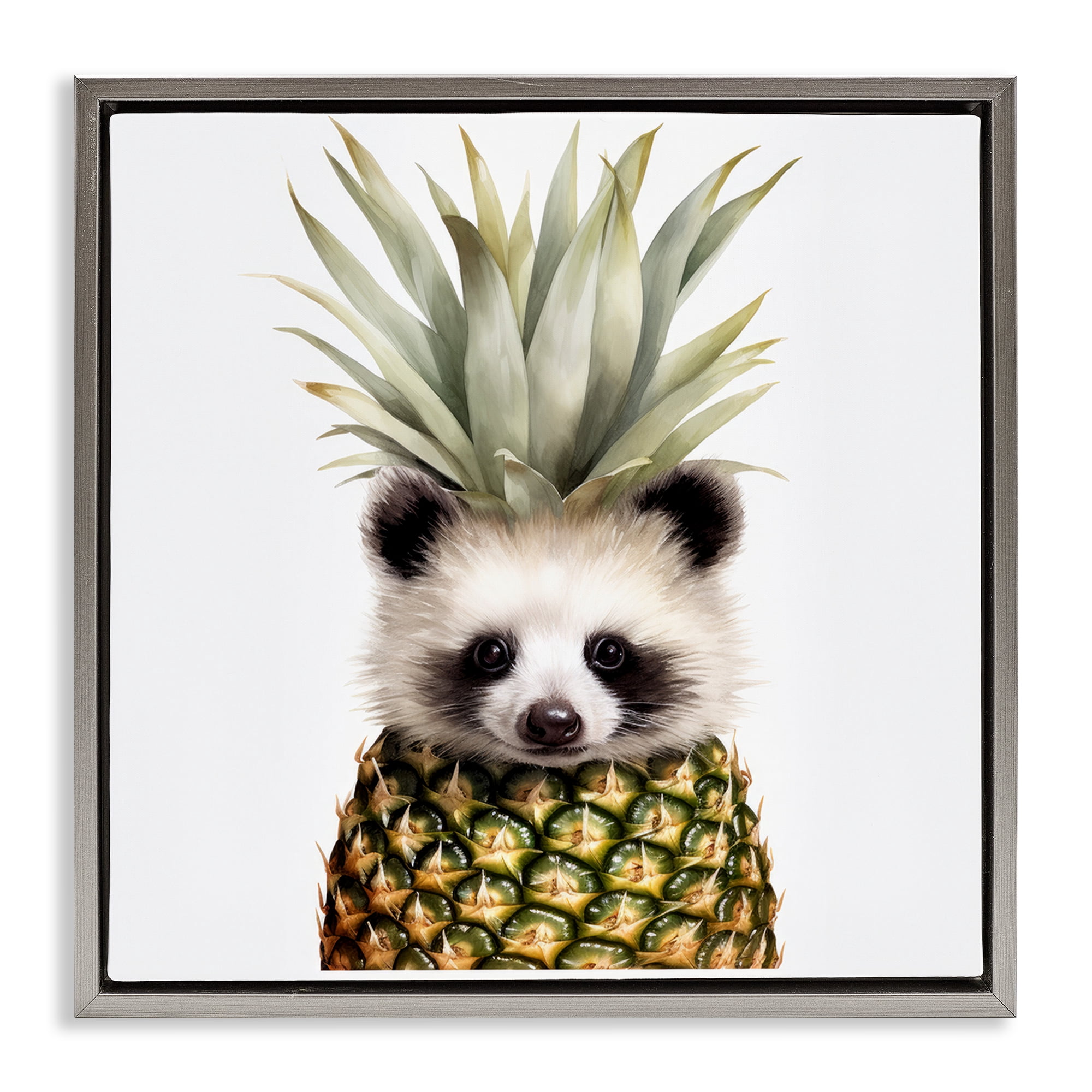 Stupell Industries Pineapple Panda Cub Gray Framed Floater Canvas Wall Art, design by Lazar Studio
