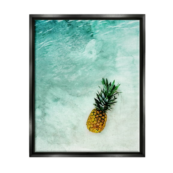 Stupell Industries Pineapple on Beach Ripples Nature Photography Black Floater Framed Art Print Wall Art, 17 x 21