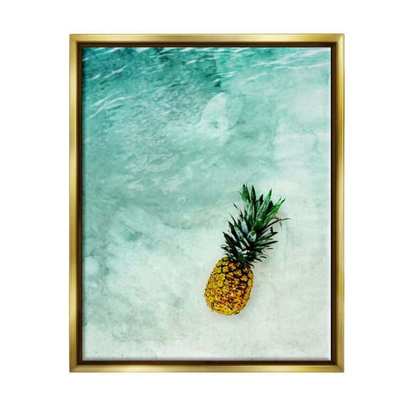 Stupell Industries Pineapple on Beach Ripples Nature Photography Gold Floater Framed Art Print Wall Art, 17 x 21