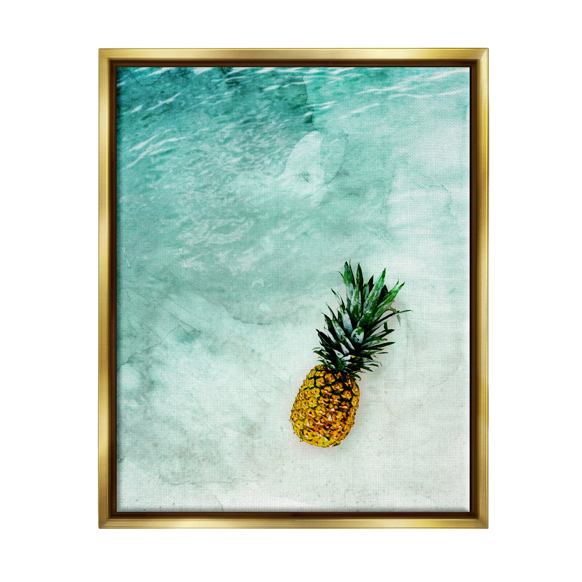 Stupell Industries Pineapple on Beach Ripples Nature Photography Gold Floater Framed Art Print Wall Art, 25 x 31
