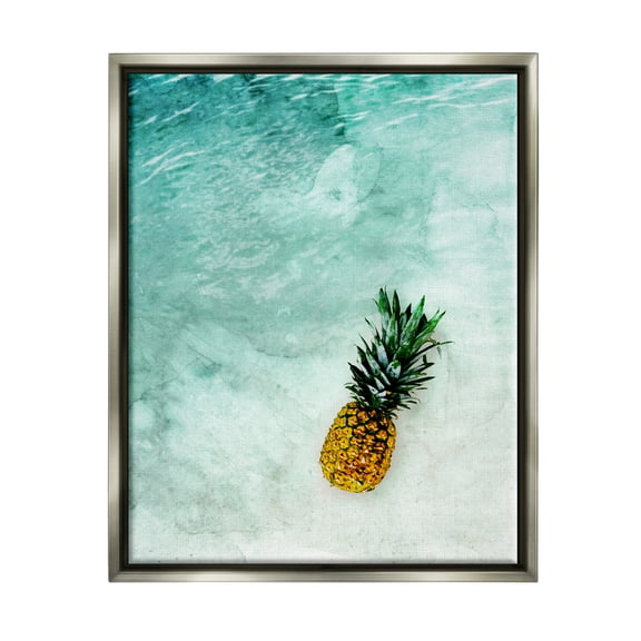 Stupell Industries Pineapple on Beach Ripples Nature Photography Gray Floater Framed Art Print Wall Art, 17 x 21