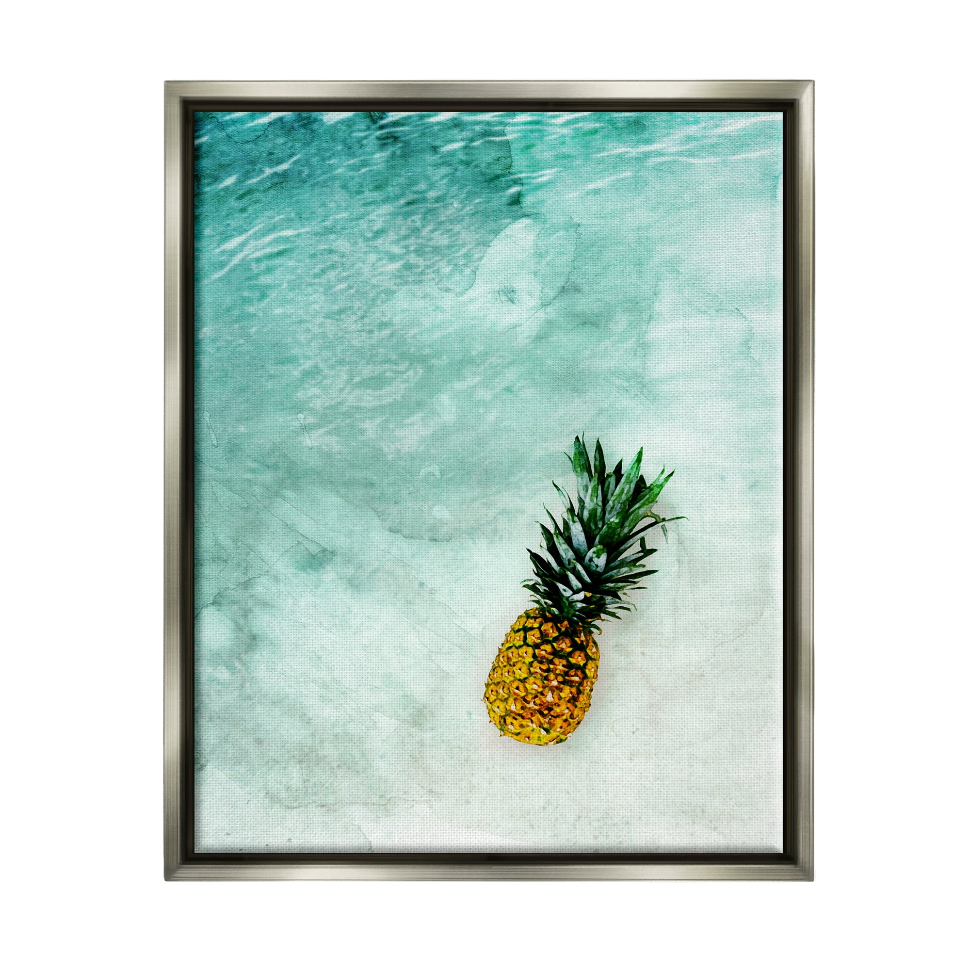 Stupell Industries Pineapple on Beach Ripples Nature Photography Gray Floater Framed Art Print Wall Art, 25 x 31