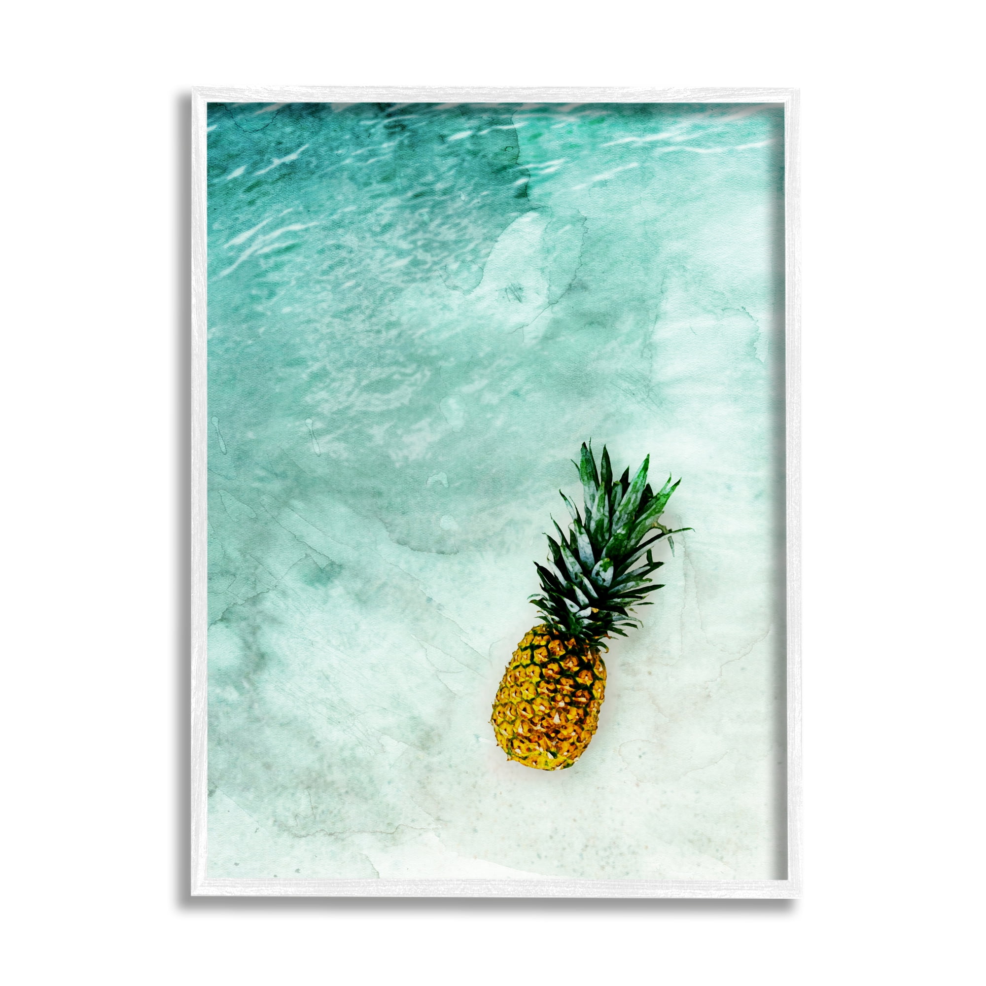 Stupell Industries Pineapple on Beach Ripples Nature Photography White Framed Art Print Wall Art, 11 x 14