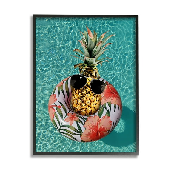 Stupell Industries Pineapple on Beach Tube Food & Beverage Painting Black Framed Art Print Wall Art, 24 x 30