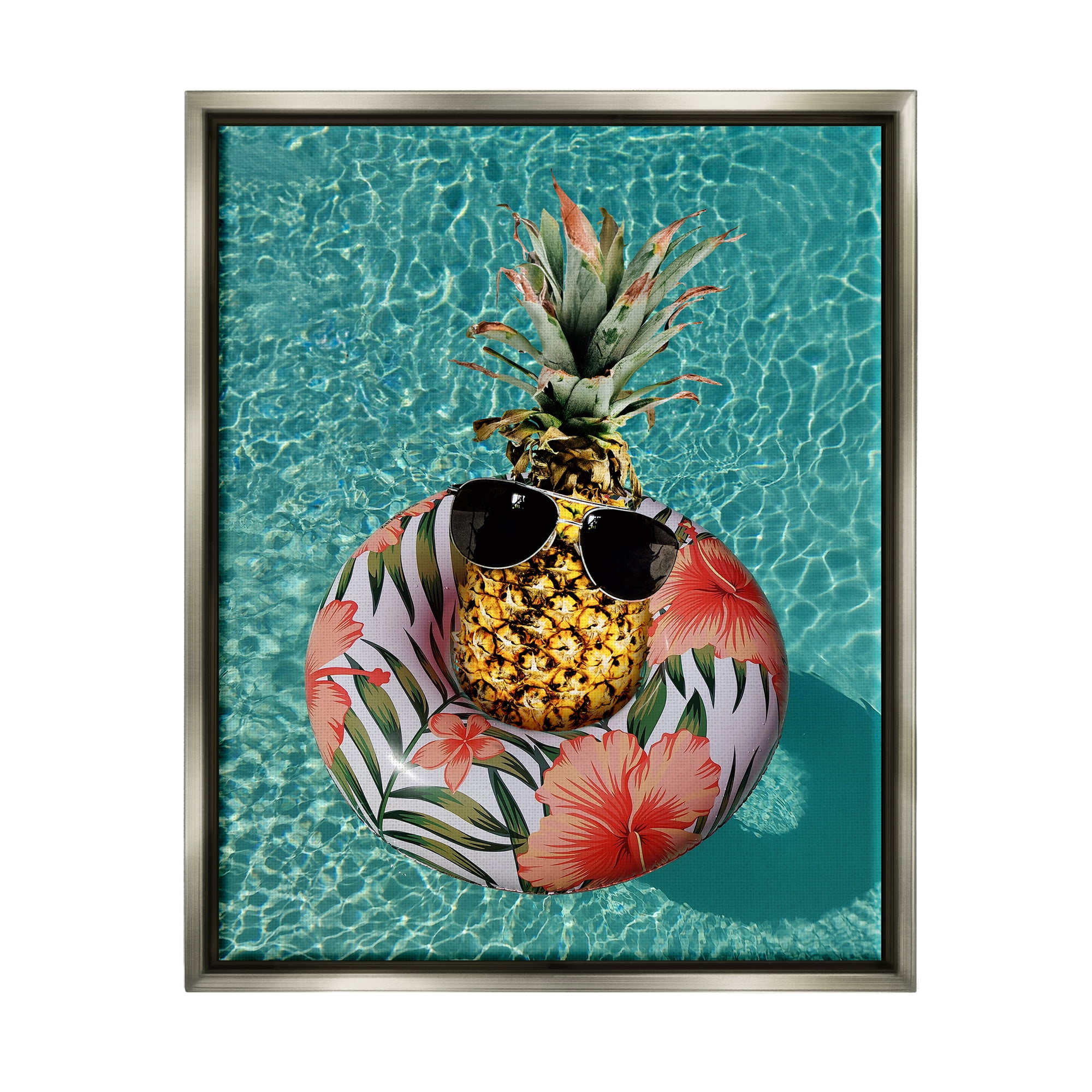 Stupell Industries Pineapple on Beach Tube Food & Beverage Painting Gray Floater Framed Canvas Art Print Wall Art, 25 x 31