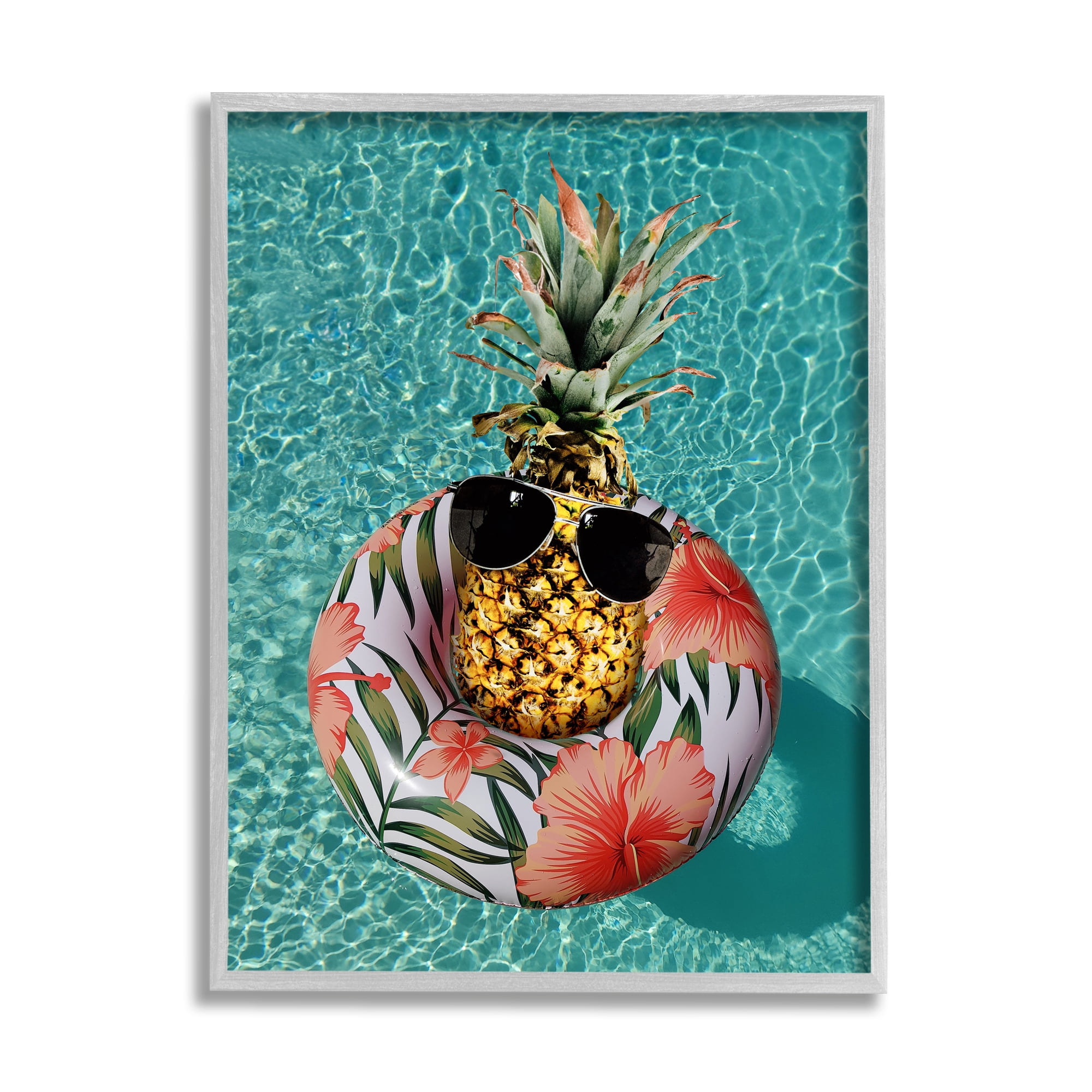 Stupell Industries Pineapple on Beach Tube Food & Beverage Painting Gray Framed Art Print Wall Art, 24 x 30