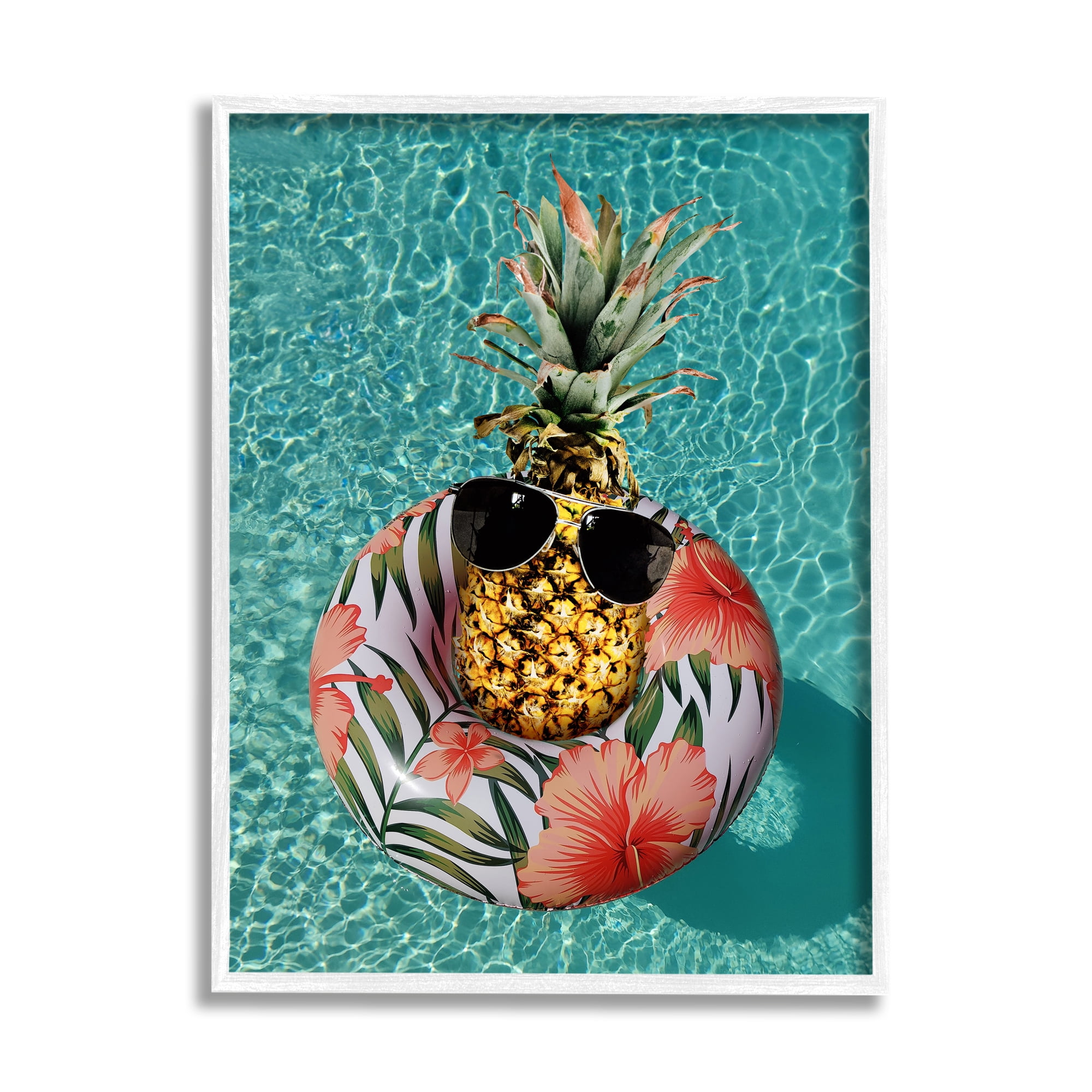 Pineapple in Floral Tube Canvas Print with White Frame