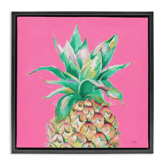 Stupell Industries Pineapple on Pink Food & Beverage Painting Black Floater Framed Canvas Art Print Wall Art, 18 x 18
