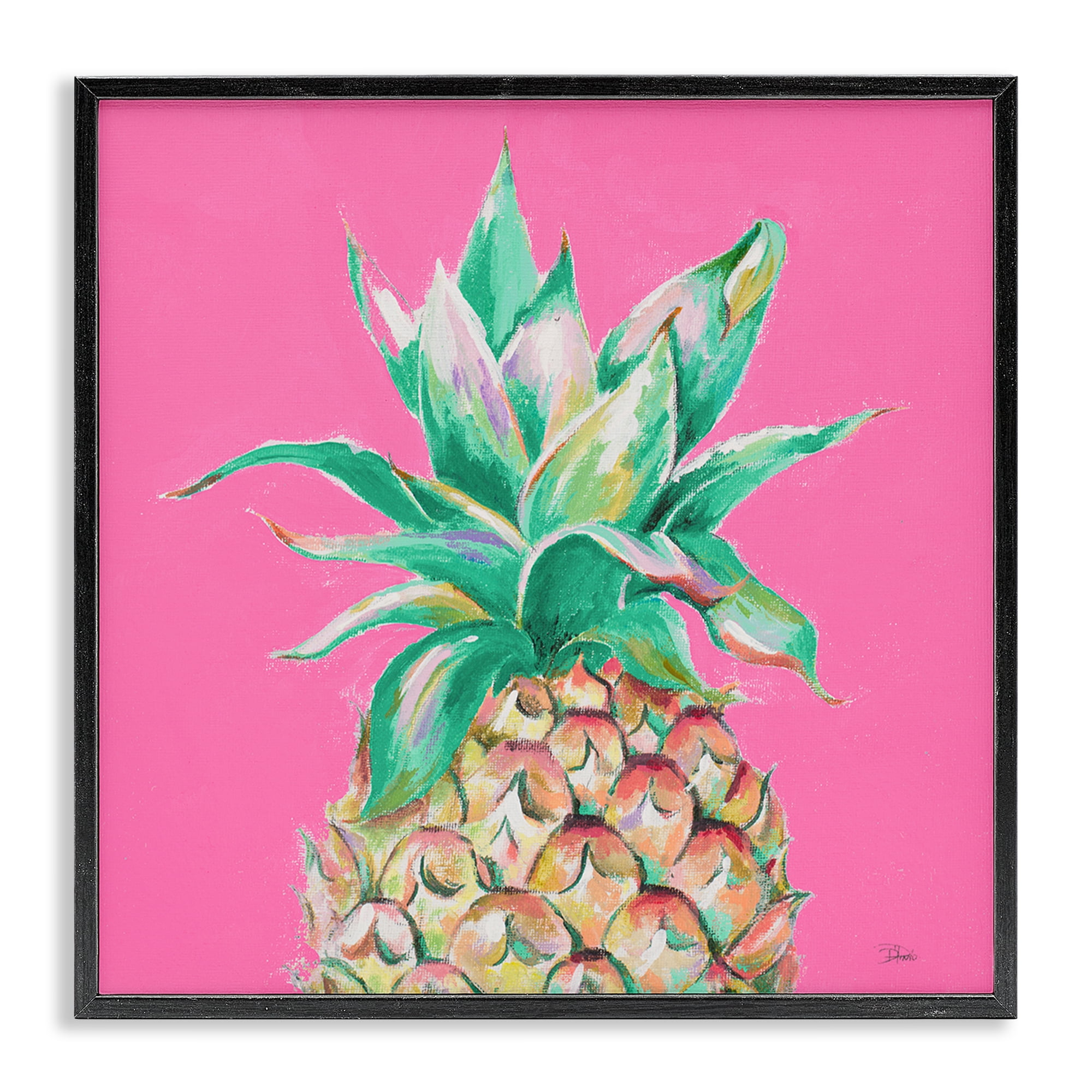 Stupell Industries Pineapple on Pink Food & Beverage Painting Black Framed Art Print Wall Art, 12 x 12
