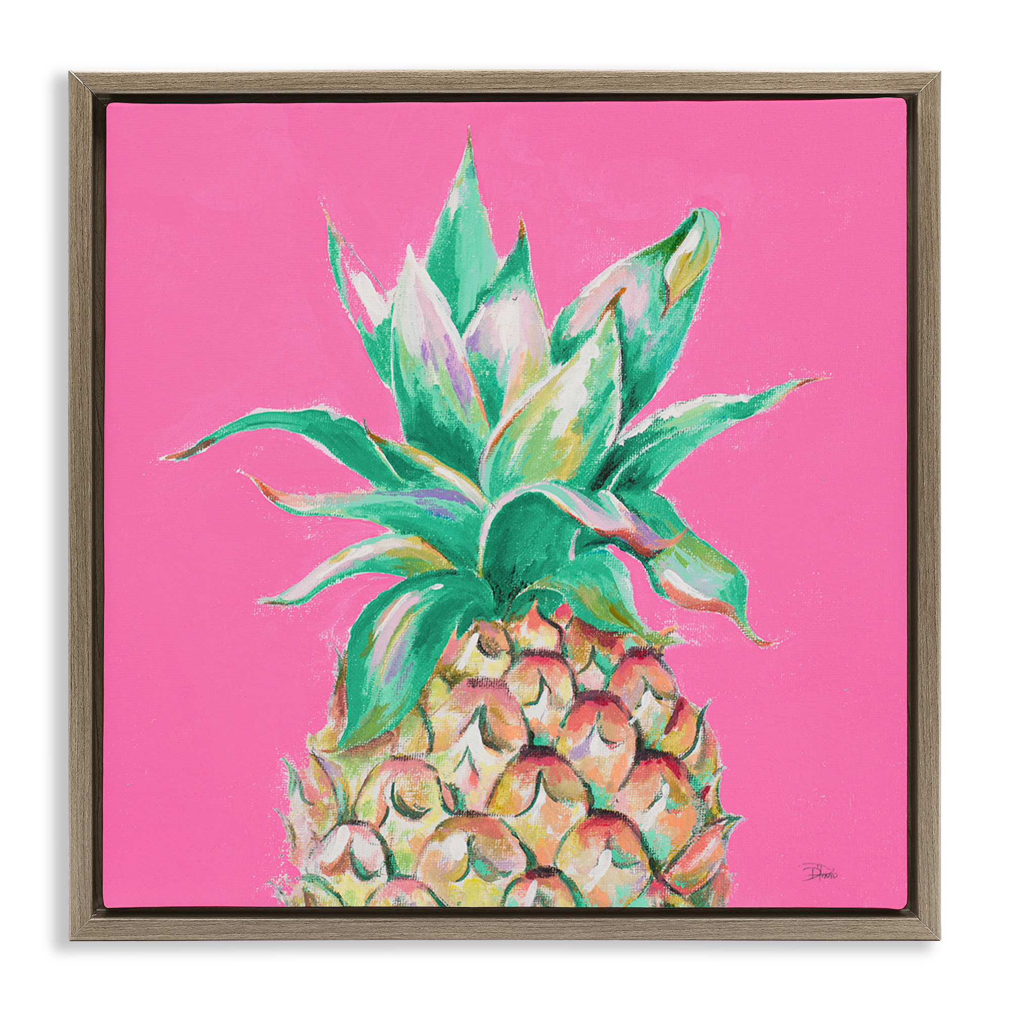 Stupell Industries Pineapple on Pink Food & Beverage Painting Brown Floater Framed Canvas Art Print Wall Art, 25 x 25