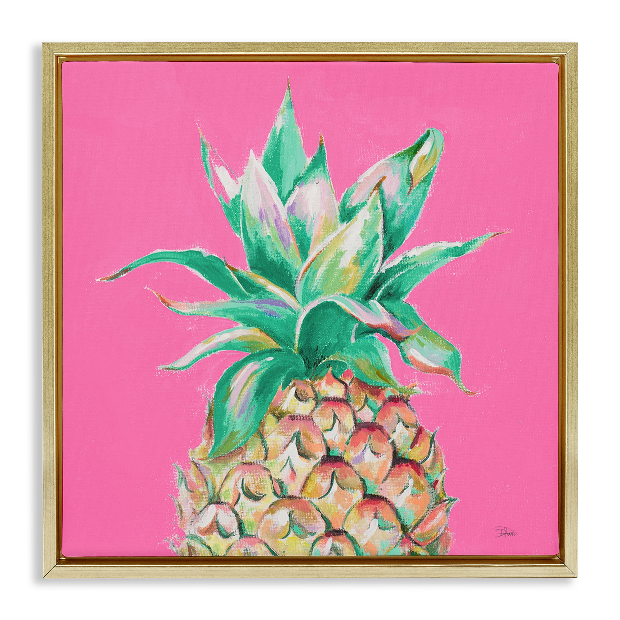 Stupell Industries Pineapple on Pink Food & Beverage Painting Gold Floater Framed Canvas Art Print Wall Art, 18 x 18