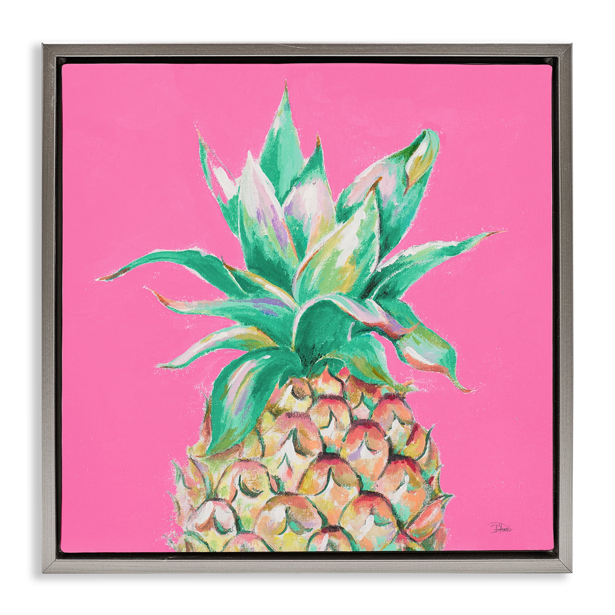 Stupell Industries Pineapple on Pink Food & Beverage Painting Gray Floater Framed Canvas Art Print Wall Art, 25 x 25