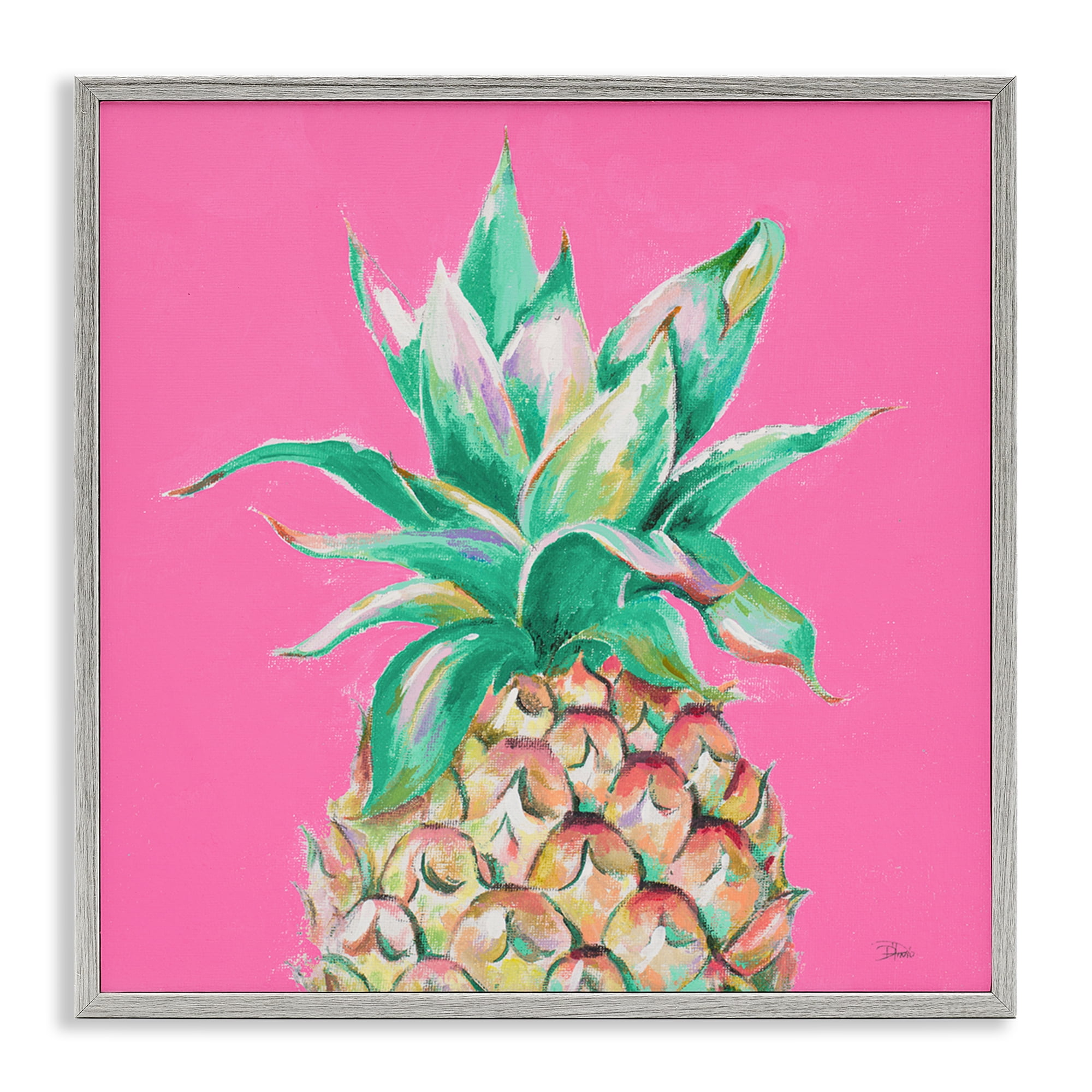 Stupell Industries Pineapple on Pink Food & Beverage Painting Gray Framed Art Print Wall Art, 12 x 12