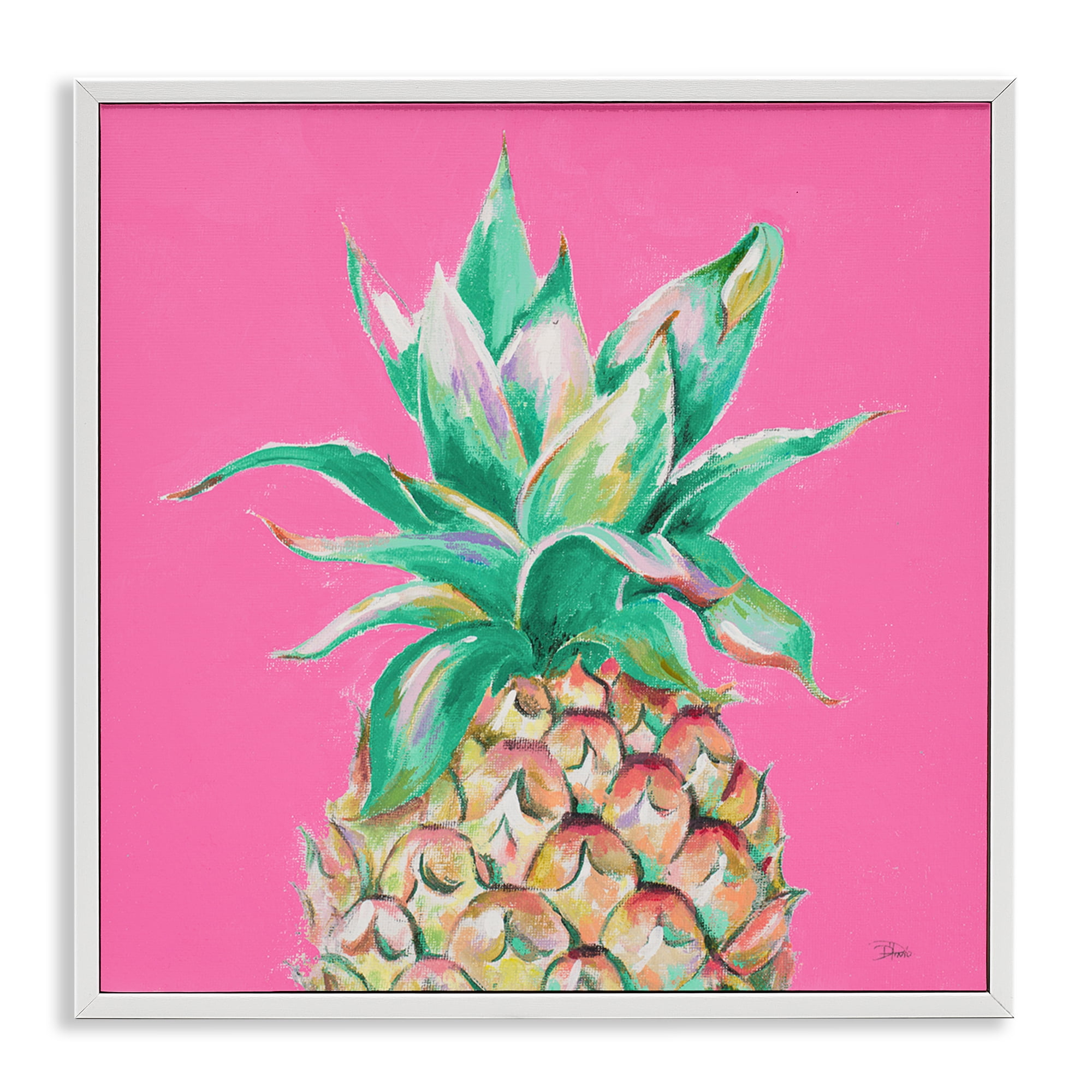 Stupell Industries Pineapple on Pink Food & Beverage Painting White Framed Art Print Wall Art, 24 x 24