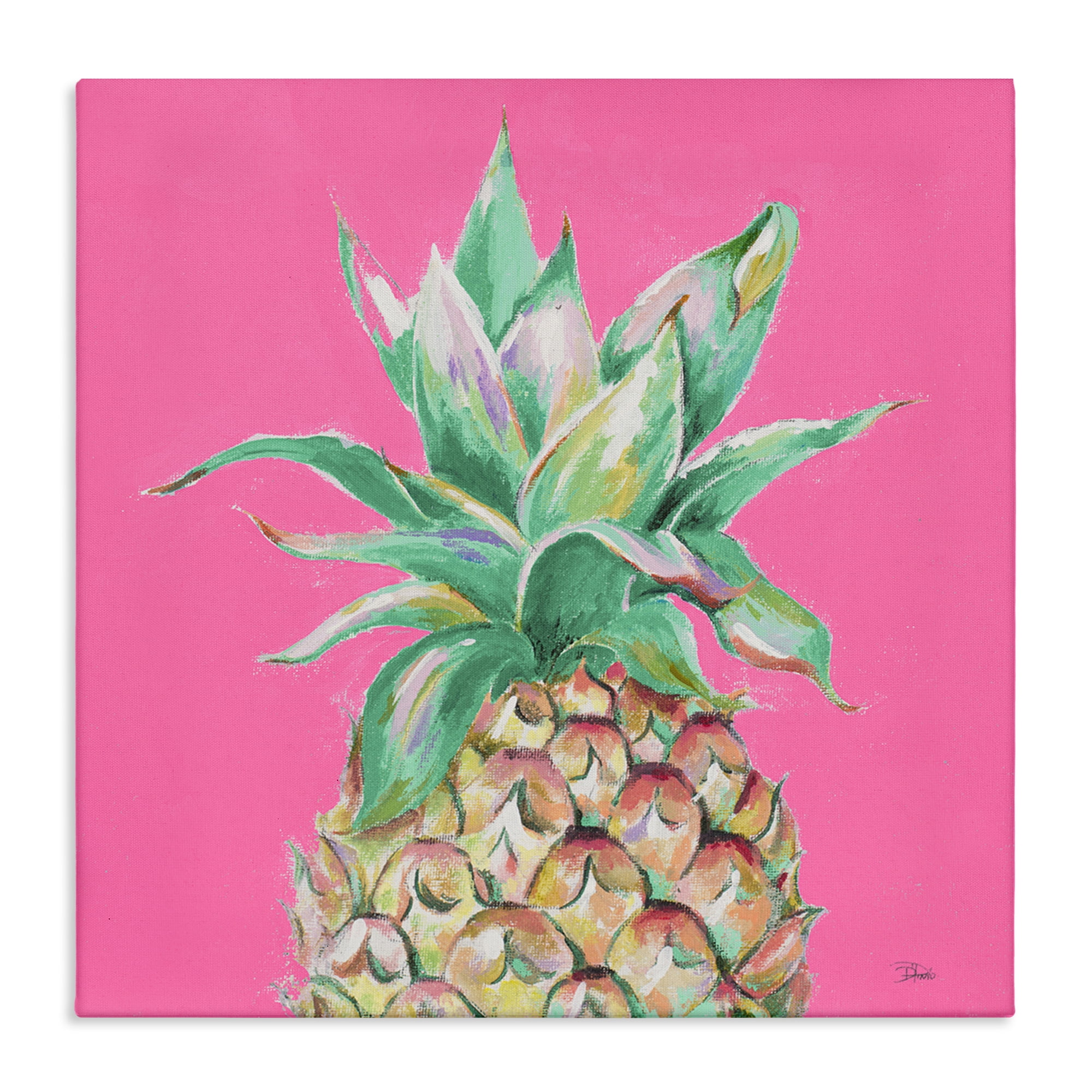 Stupell Industries Pineapple on Pink Food & Beverage Painting Wrapped Canvas Art Print Wall Art, 30 x 30