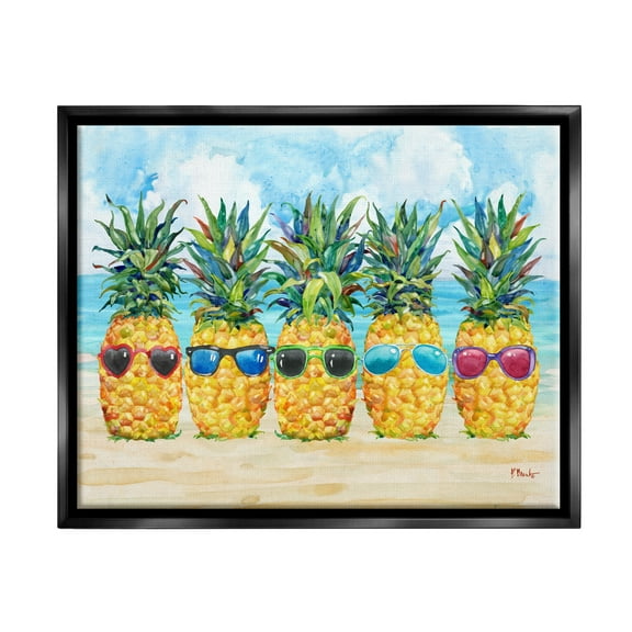Stupell Industries Pineapples & Sunglasses Food & Beverage Painting Black Floater Framed Canvas Art Print Wall Art, 21 x 17
