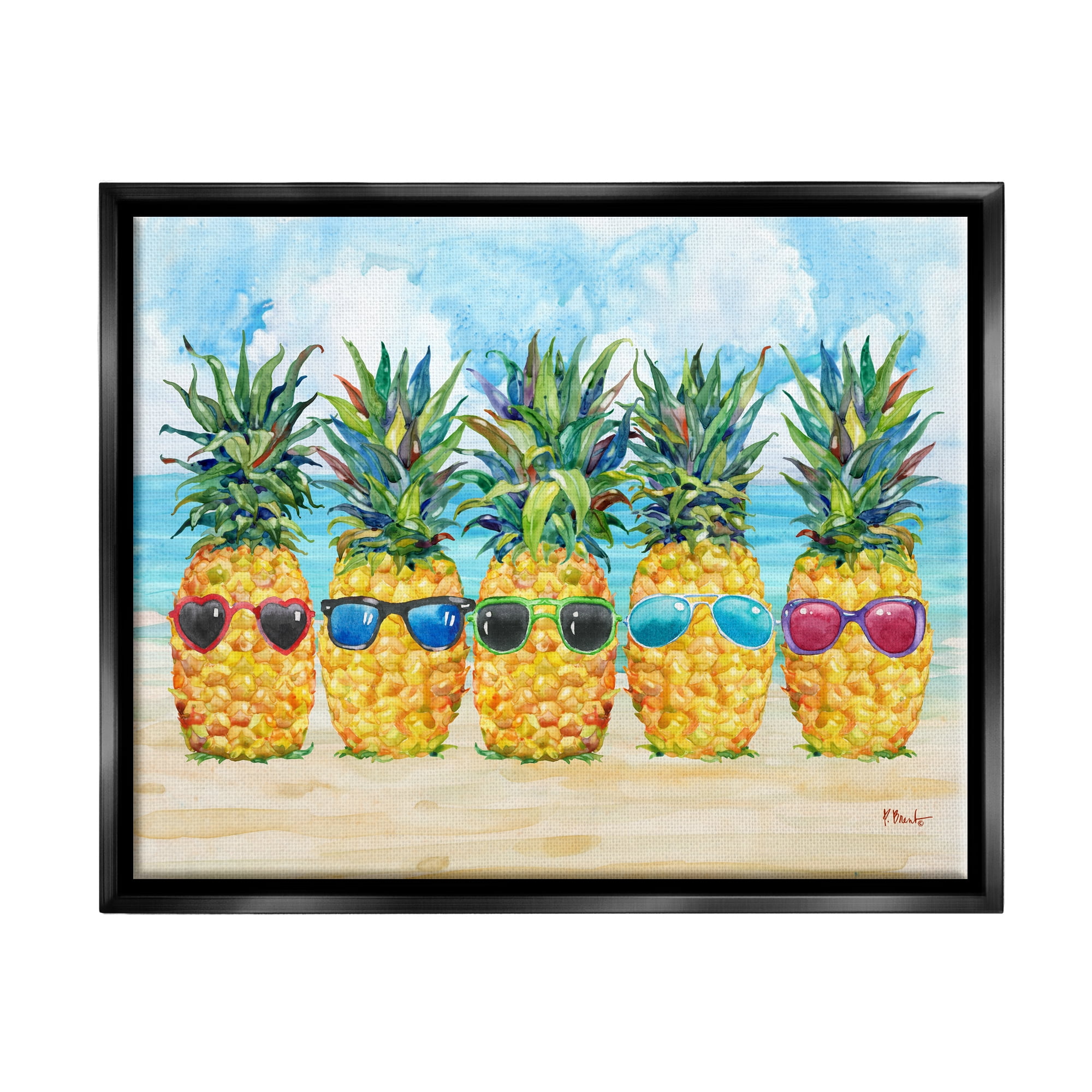 Stupell Industries Pineapples & Sunglasses Food & Beverage Painting Black Floater Framed Canvas Art Print Wall Art, 31 x 25