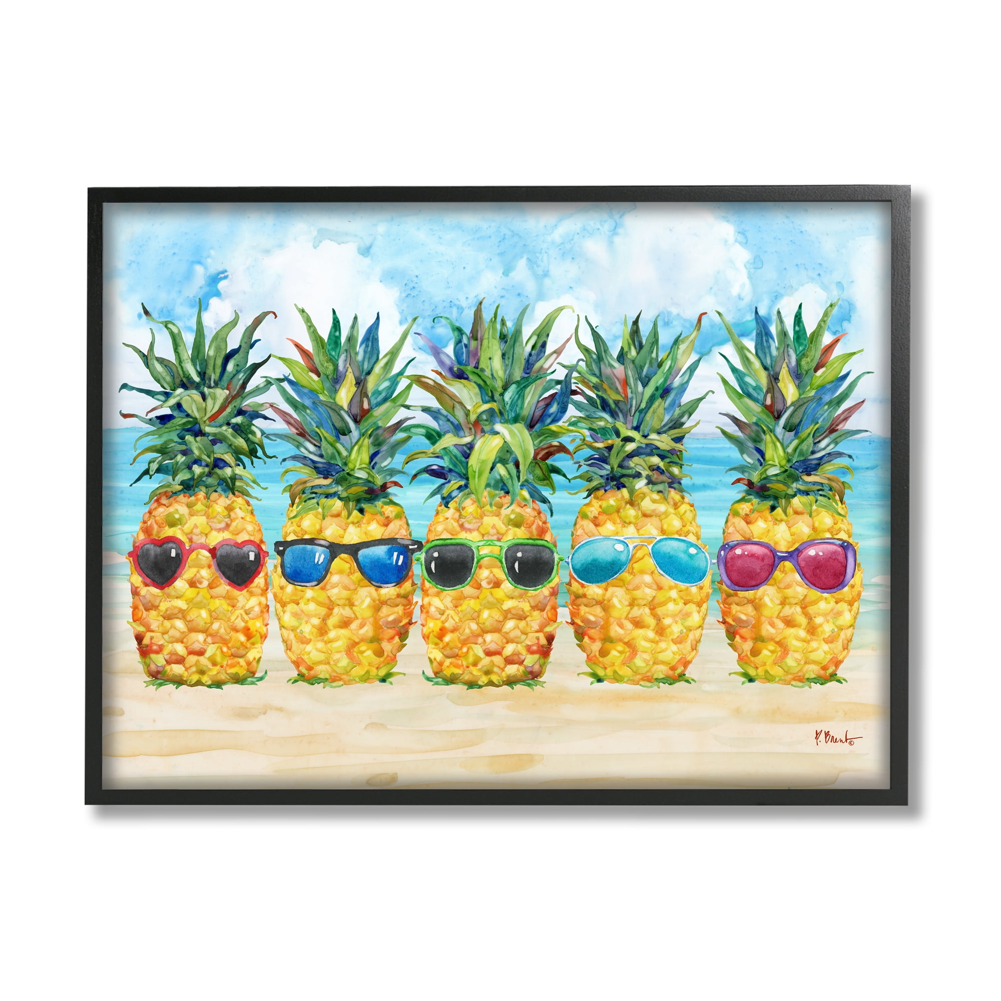 Stupell Industries Pineapples & Sunglasses Food & Beverage Painting Black Framed Art Print Wall Art, 14 x 11