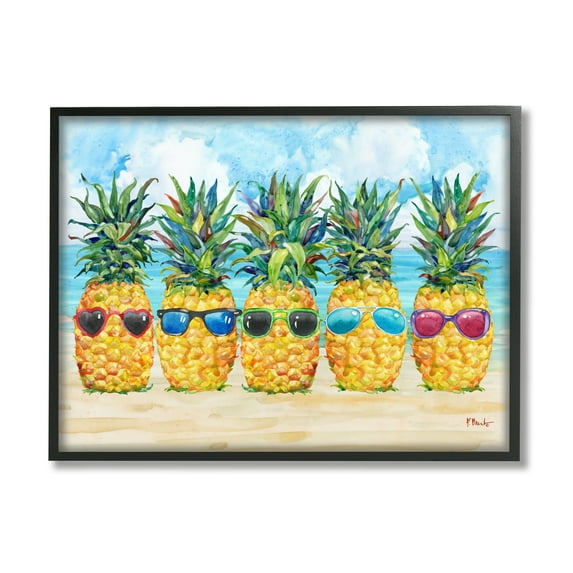 Stupell Industries Pineapples & Sunglasses Food & Beverage Painting Black Framed Art Print Wall Art, 14 x 11