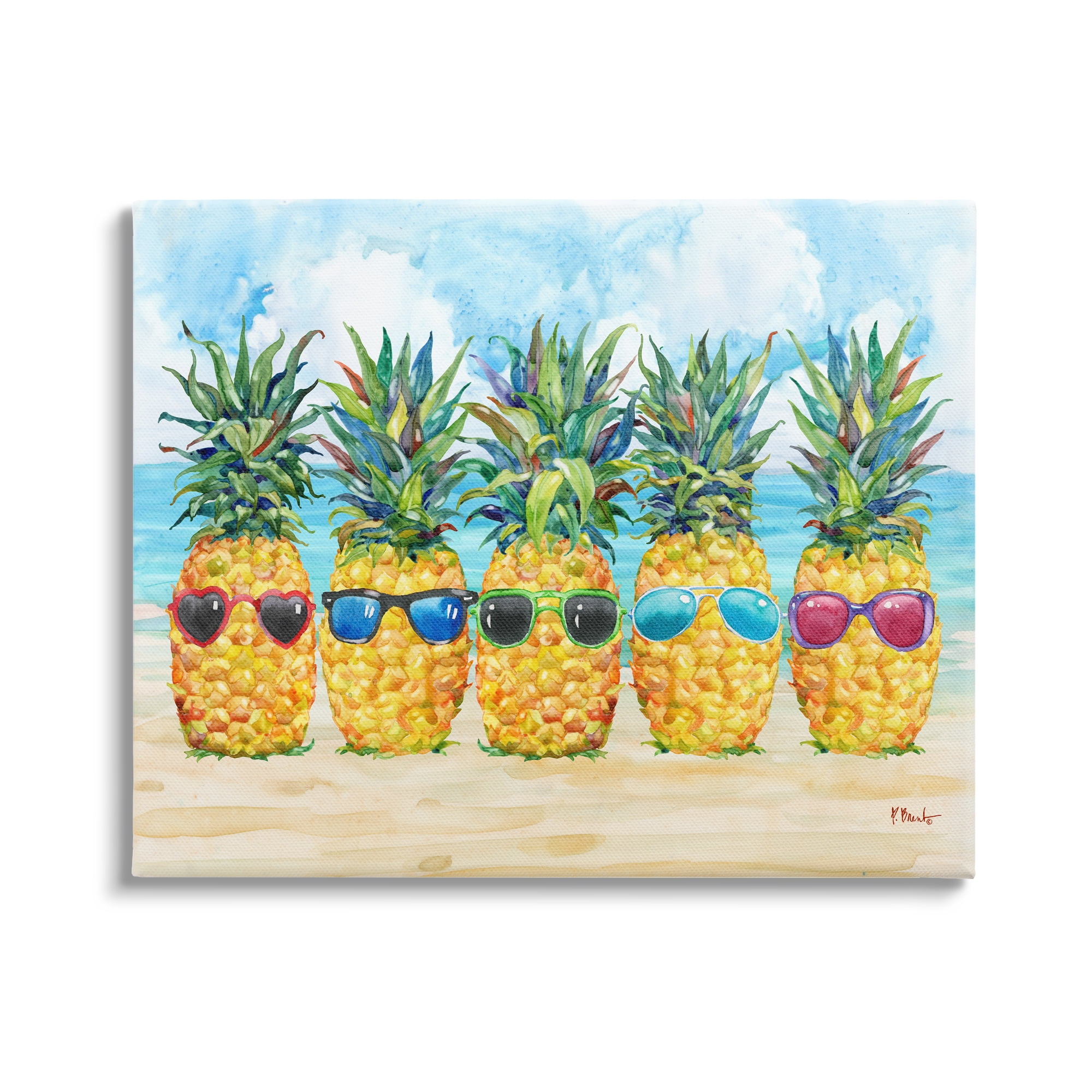 Stupell Industries Pineapples & Sunglasses Food & Beverage Painting Gallery Wrapped Canvas Art Print Wall Art, 20 x 16