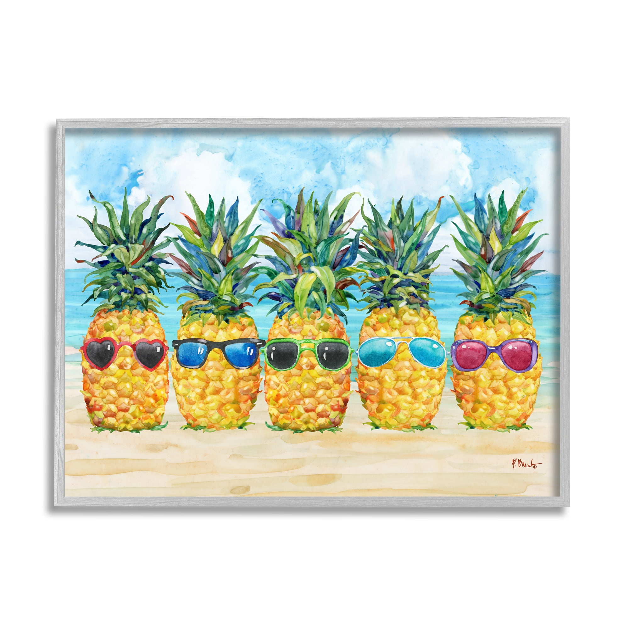 Stupell Industries Pineapples & Sunglasses Food & Beverage Painting Gray Framed Art Print Wall Art, 20 x 16