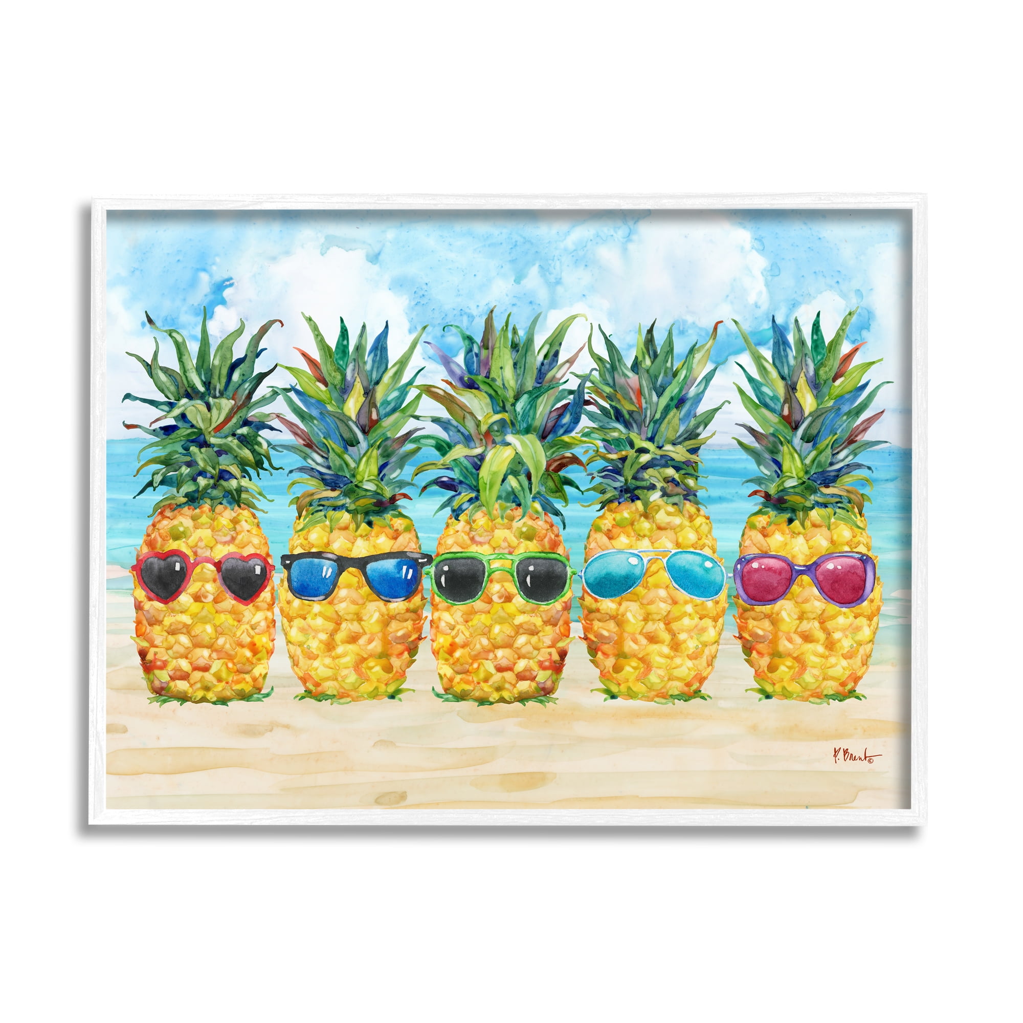 Stupell Industries Pineapples & Sunglasses Food & Beverage Painting White Framed Art Print Wall Art, 14 x 11