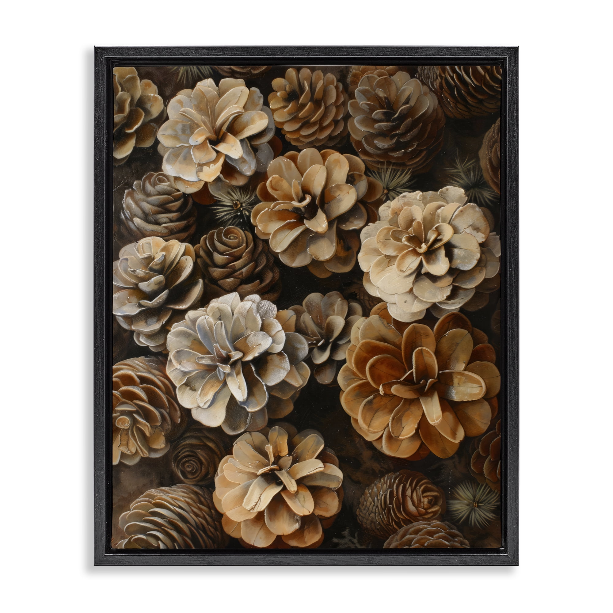 Stupell Industries Pinecone Arrangement Rustic Botanicals Black Framed Floater Canvas Wall Art, design by Creative Studio