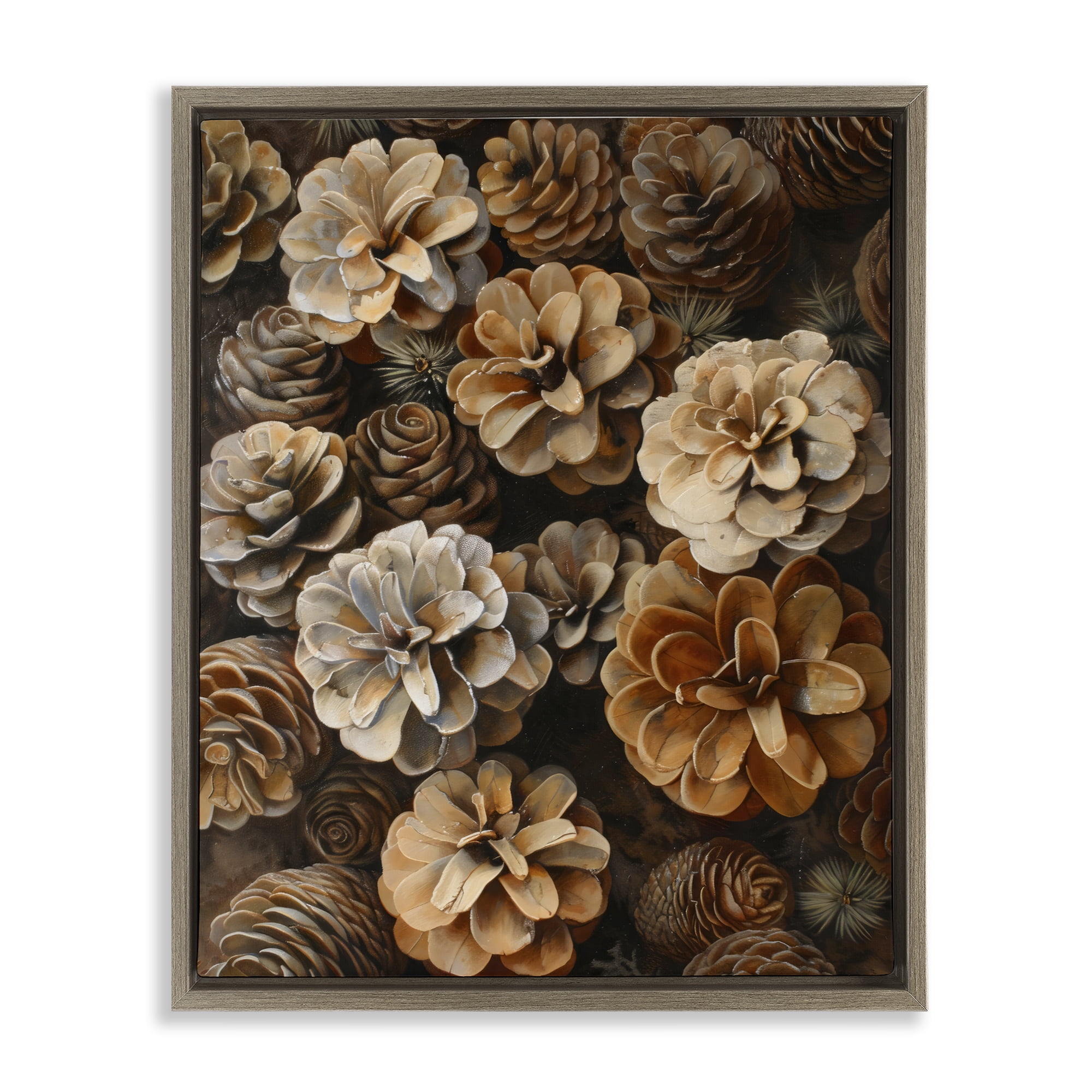 Stupell Industries Pinecone Arrangement Rustic Botanicals Brown Framed Floater Canvas Wall Art, design by Creative Studio