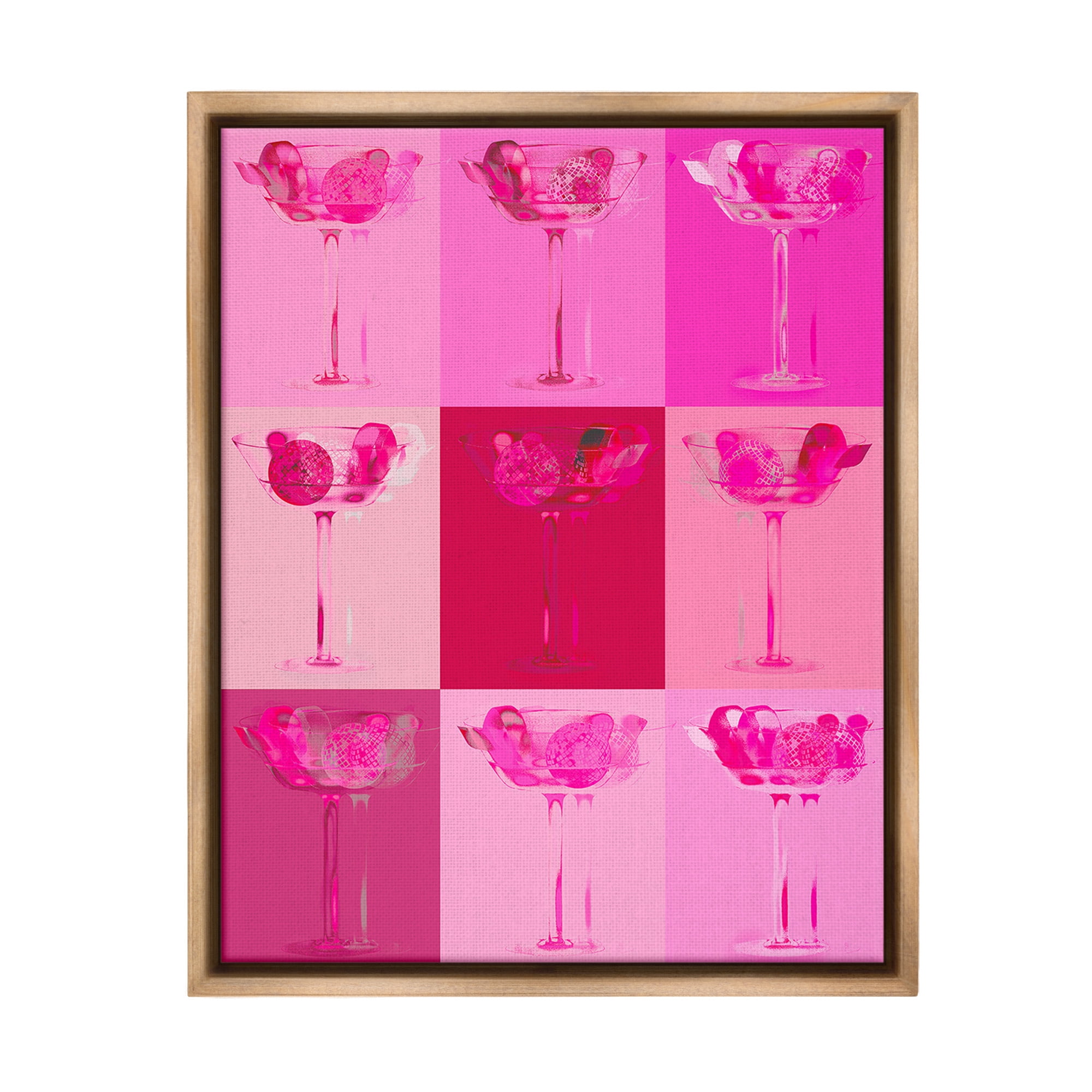 Stupell Industries Pink Abstract Drinks Food & Beverage Painting Brown Floater Framed Canvas Art Print Wall Art, 17 x 21