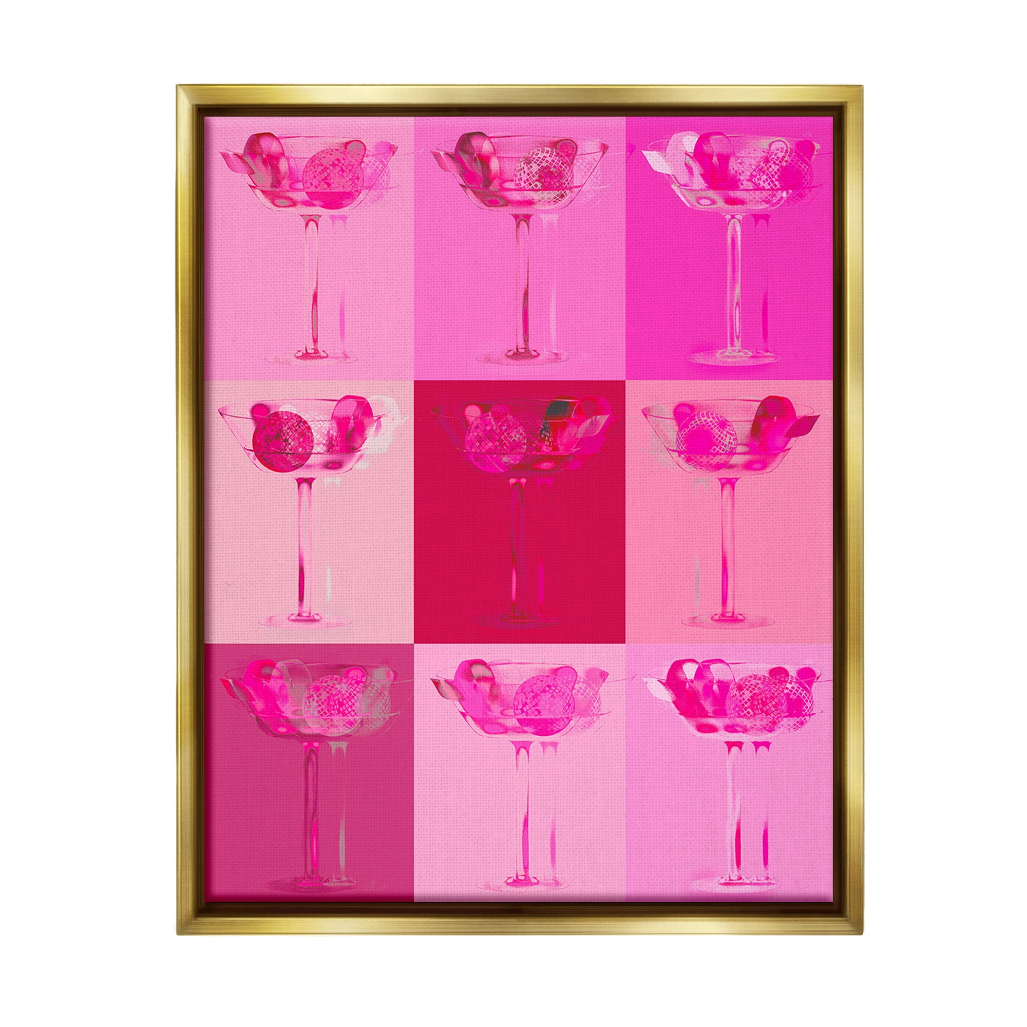 Stupell Industries Pink Abstract Drinks Food & Beverage Painting Gold Floater Framed Canvas Art Print Wall Art, 17 x 21