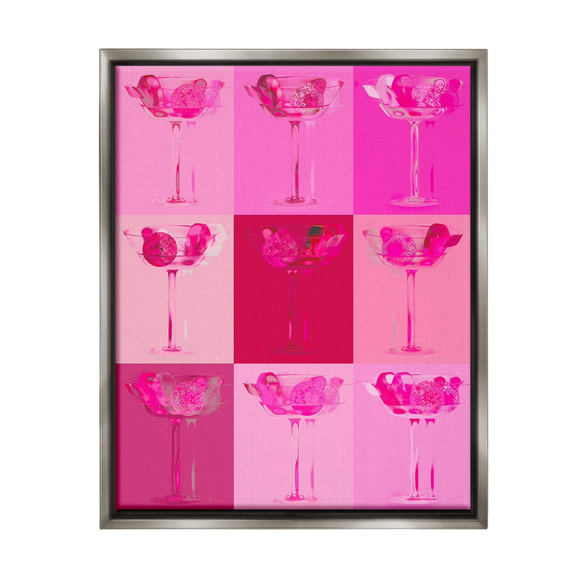 Stupell Industries Pink Abstract Drinks Food & Beverage Painting Gray Floater Framed Canvas Art Print Wall Art, 25 x 31