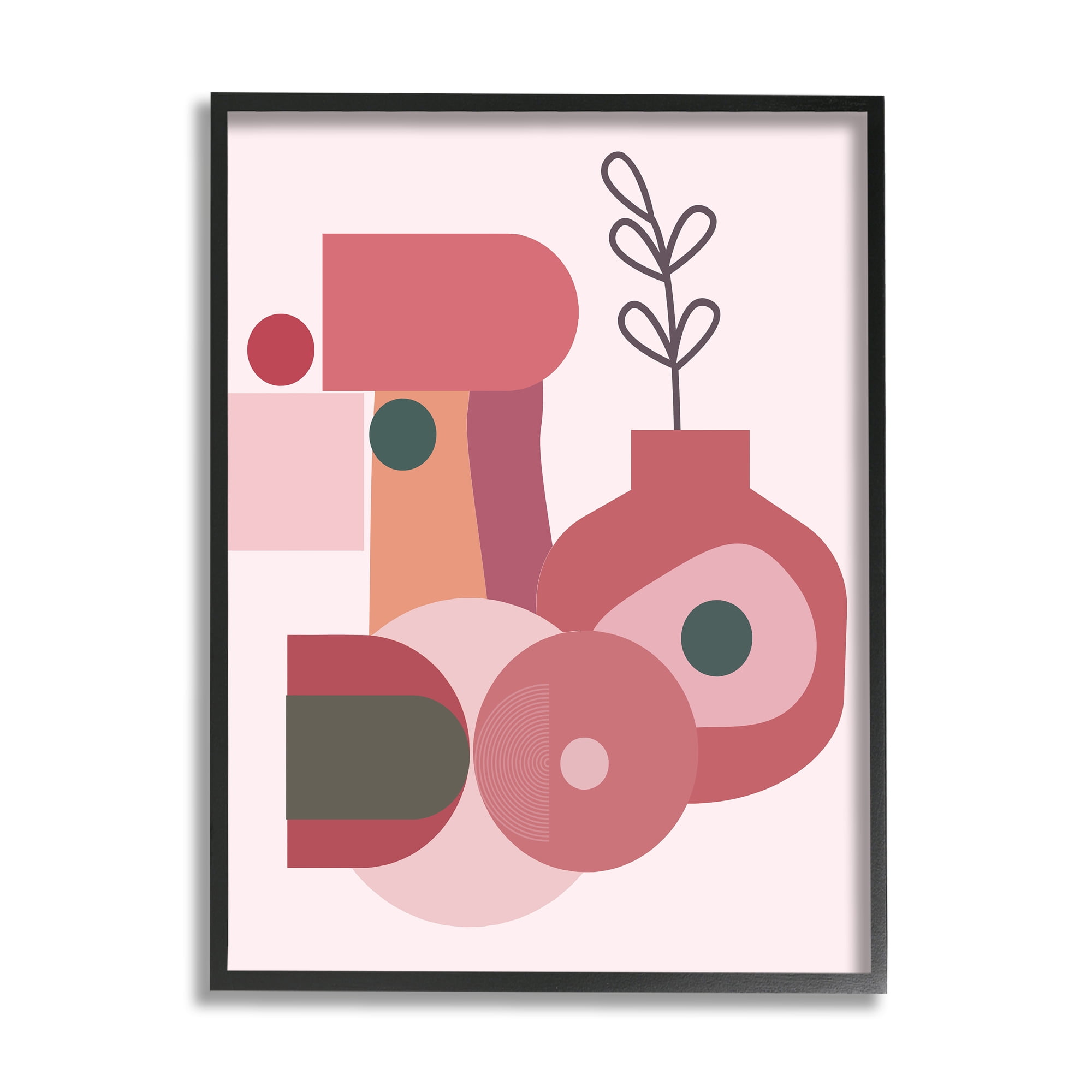 Stupell Industries Pink Abstract Flower Vase Botanical & Floral Painting Black Framed Art Print Wall Art, 11 x 14