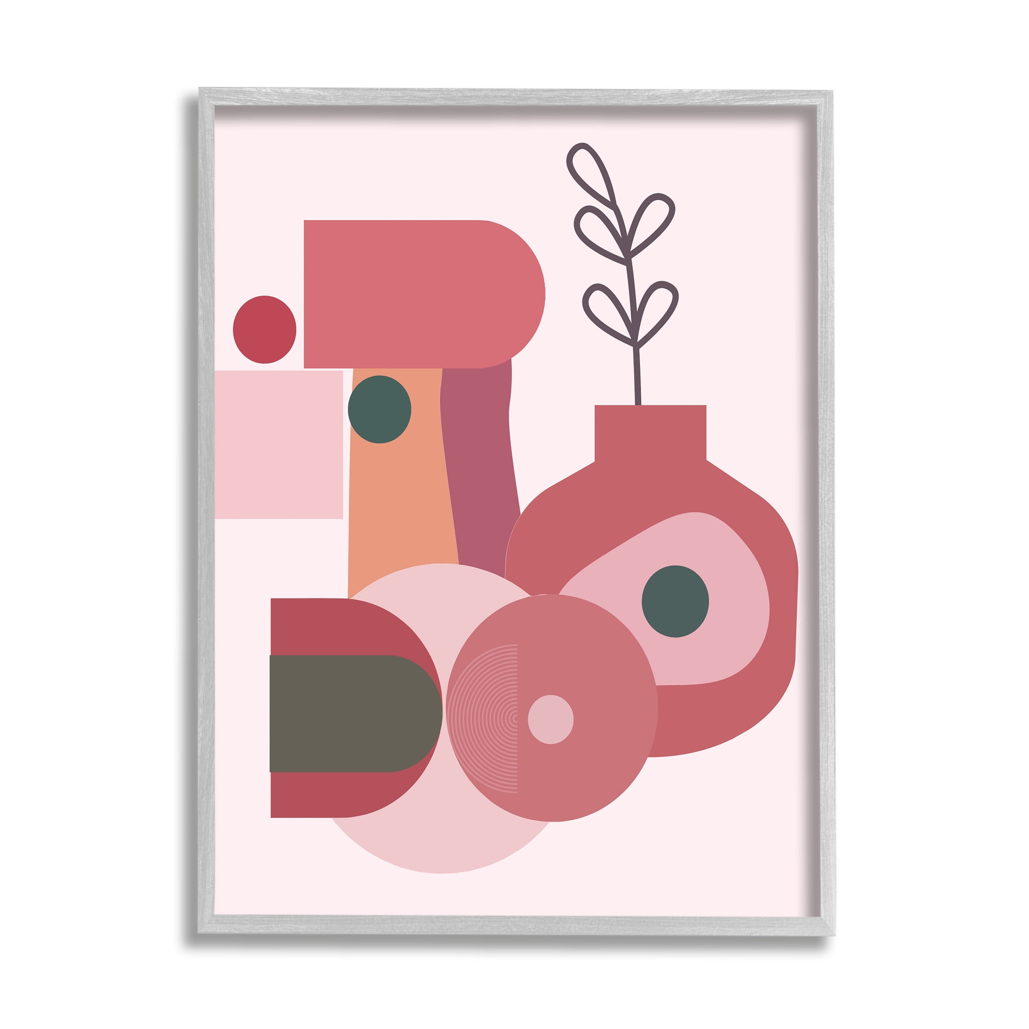 Pink and Gray Abstract Flower Vase Canvas Print in Gray Frame