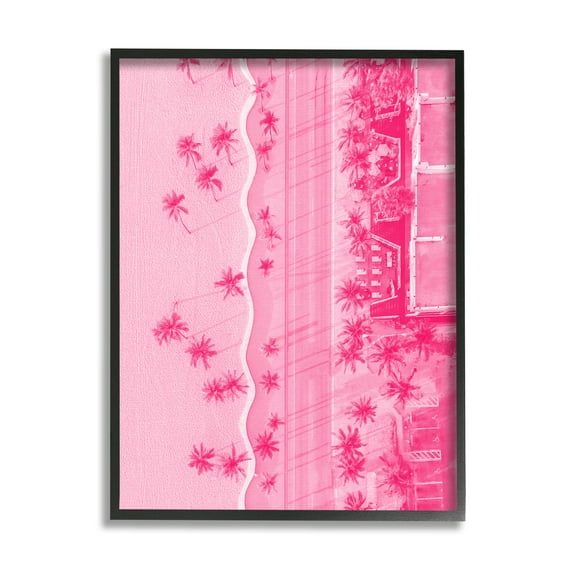 Stupell Industries Pink Aerial Tropical Landscape Landscape Painting Black Framed Art Print Wall Art, 11 x 14