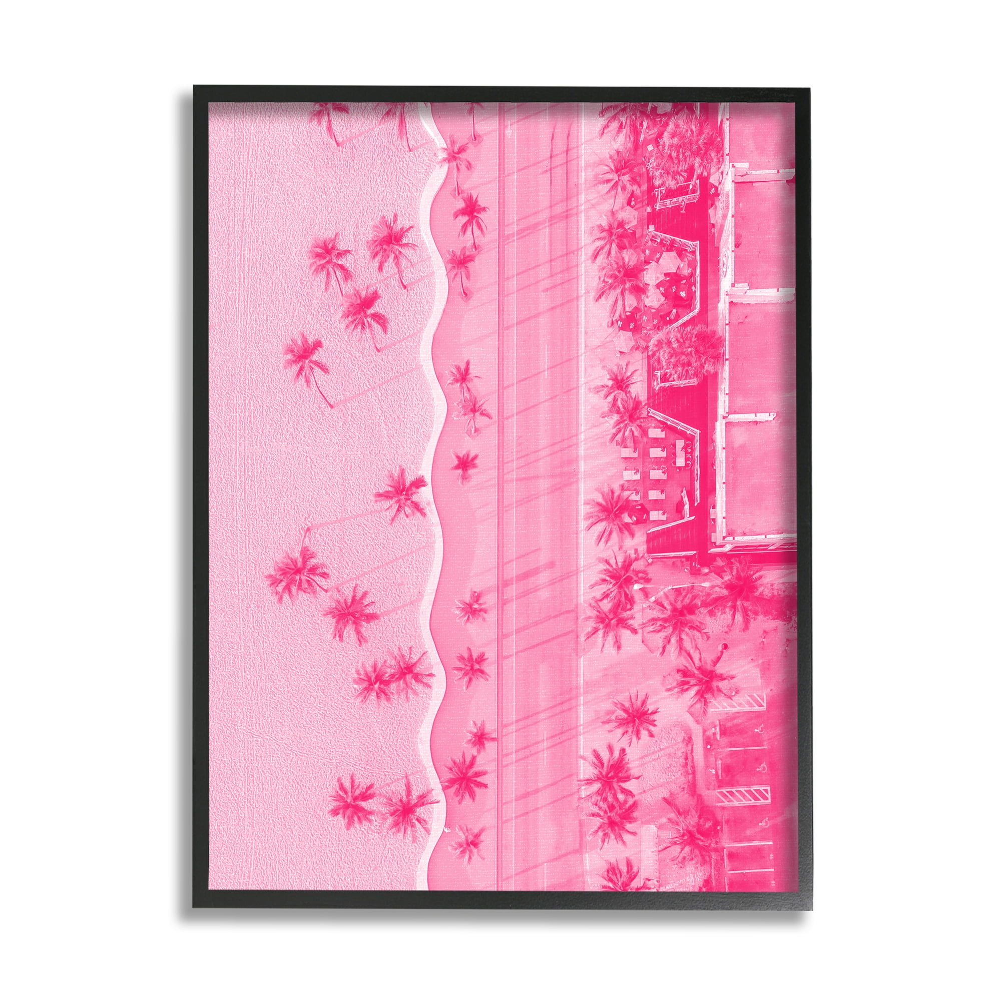 Stupell Industries Pink Aerial Tropical Landscape Landscape Painting Black Framed Art Print Wall Art, 24 x 30